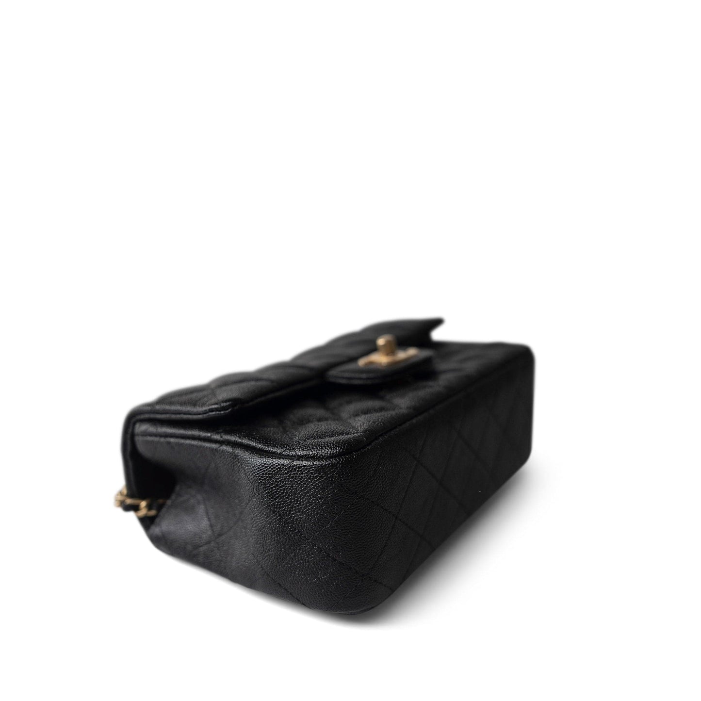 Black Caviar Quilted Mini Top Handle Antique Gold Hardware