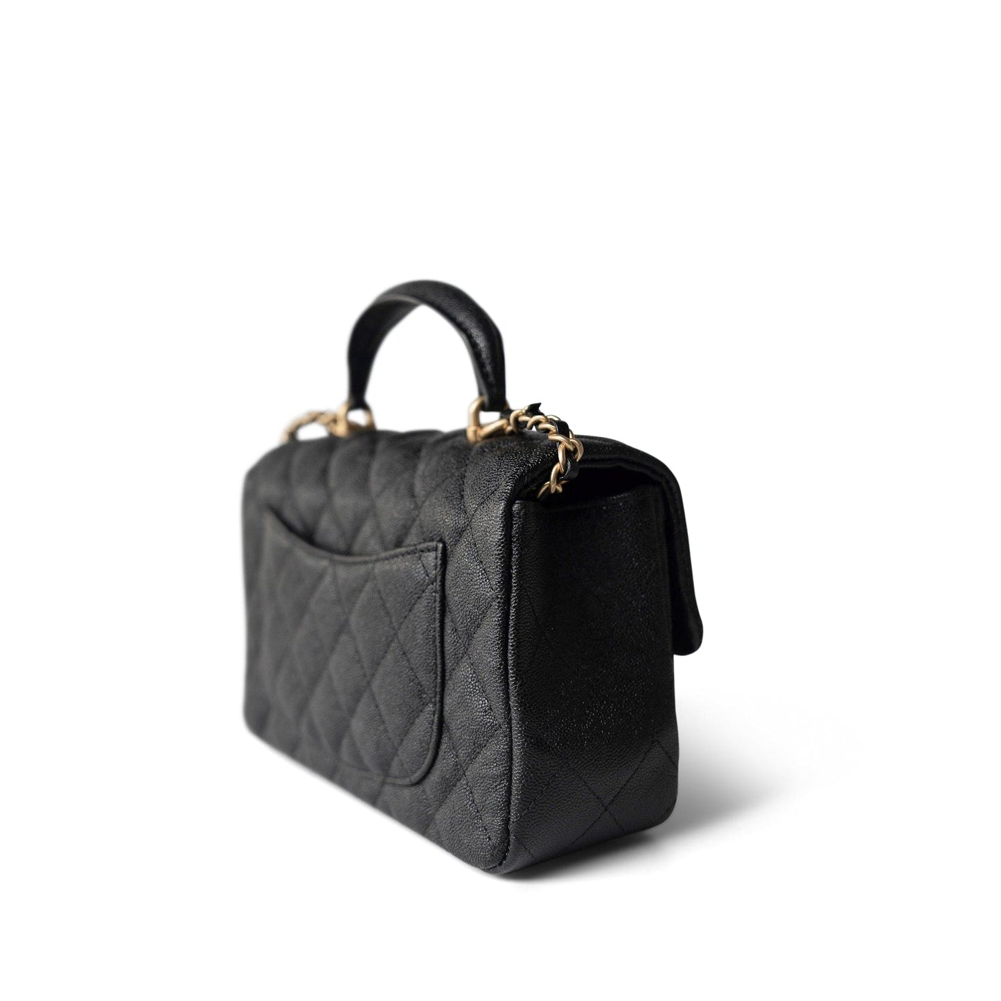 Black Caviar Quilted Mini Top Handle Antique Gold Hardware