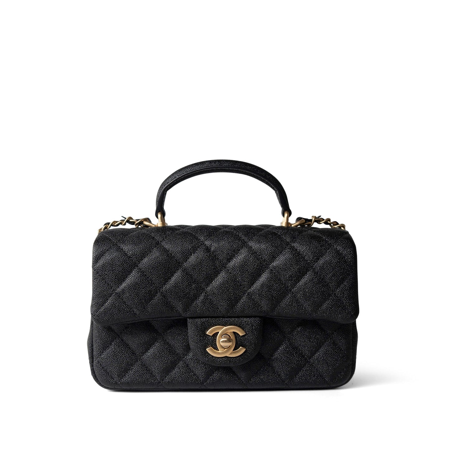 Black Caviar Quilted Mini Top Handle Antique Gold Hardware