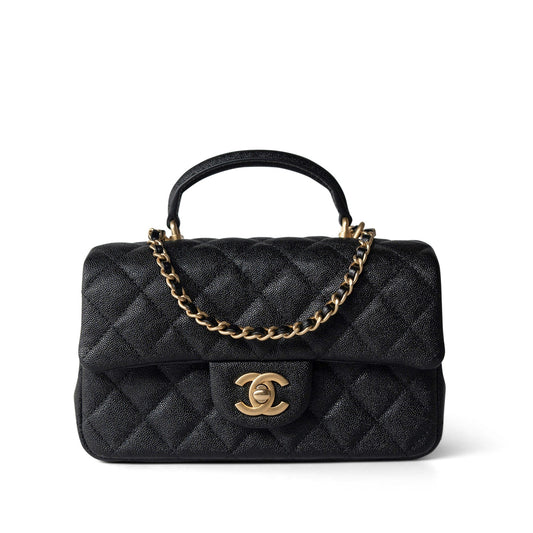 Black Caviar Quilted Mini Top Handle Antique Gold Hardware