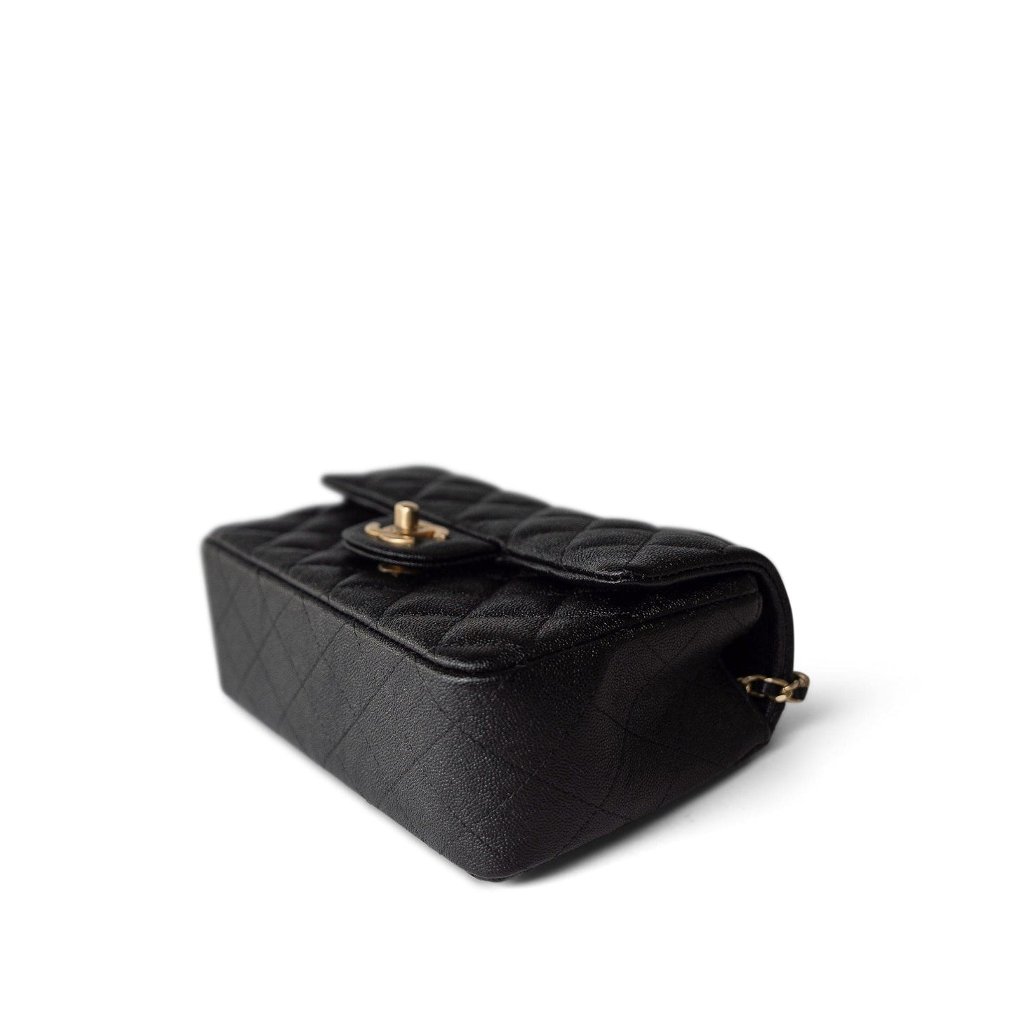 Black Caviar Quilted Mini Top Handle Antique Gold Hardware