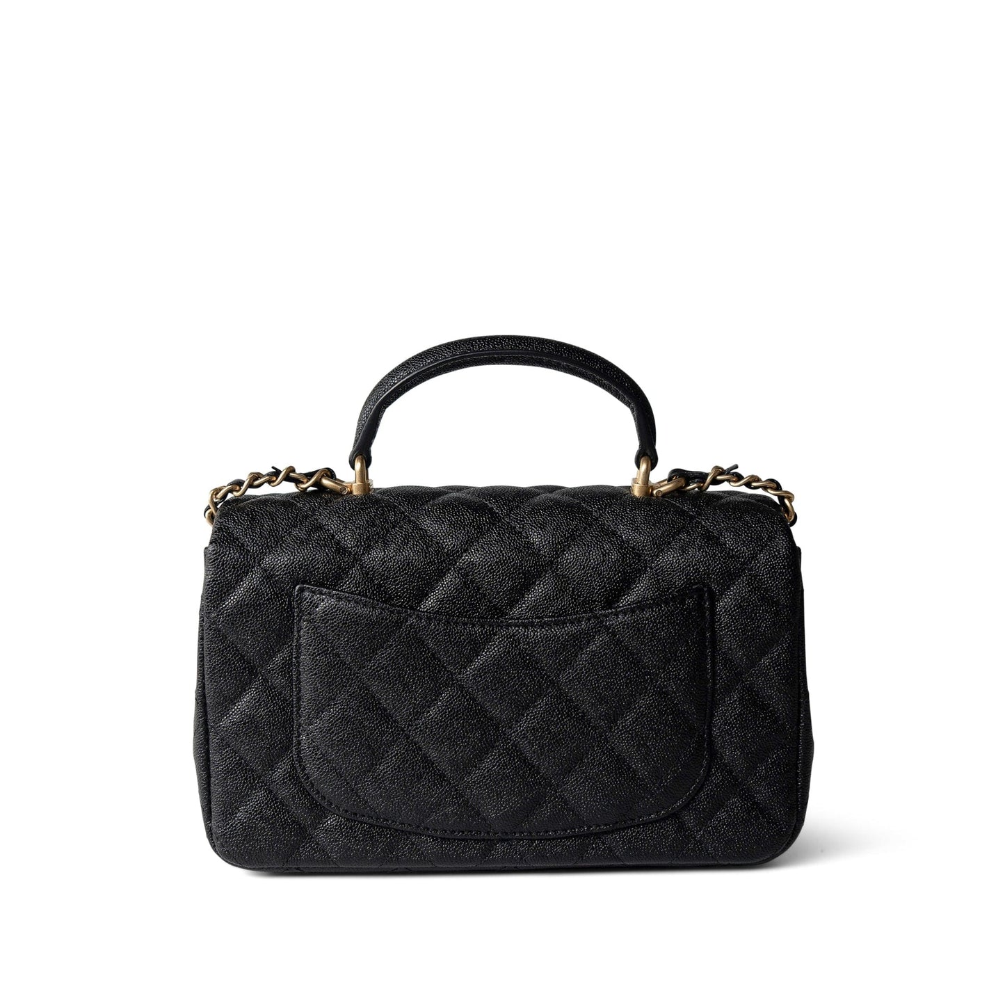 Black Caviar Quilted Mini Top Handle Antique Gold Hardware