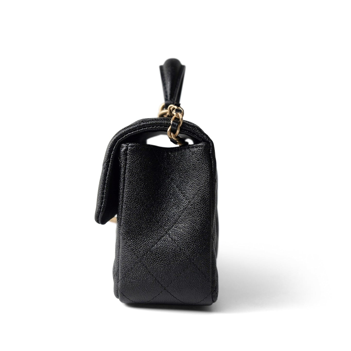 Black Caviar Quilted Mini Top Handle Antique Gold Hardware