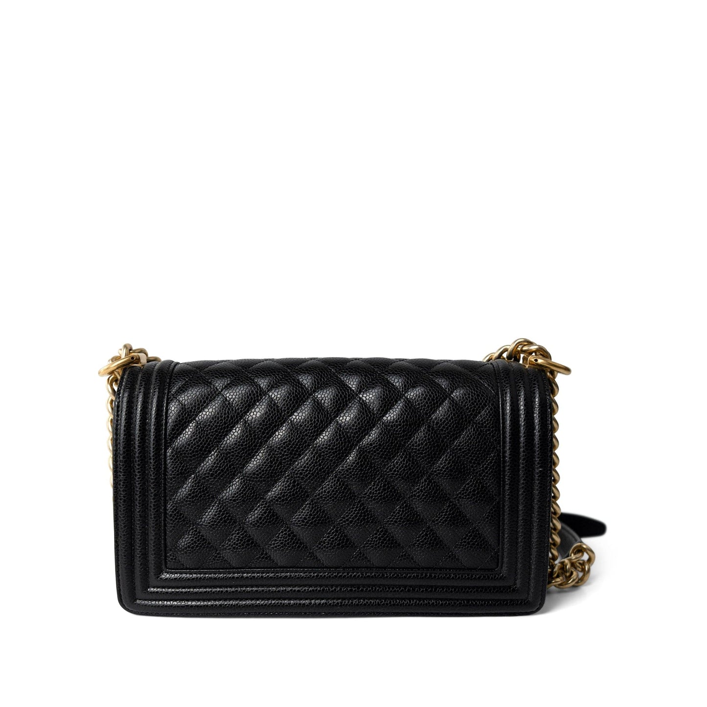 Black Caviar Quilted Old Medium Boy Bag Aged Gold Hardware