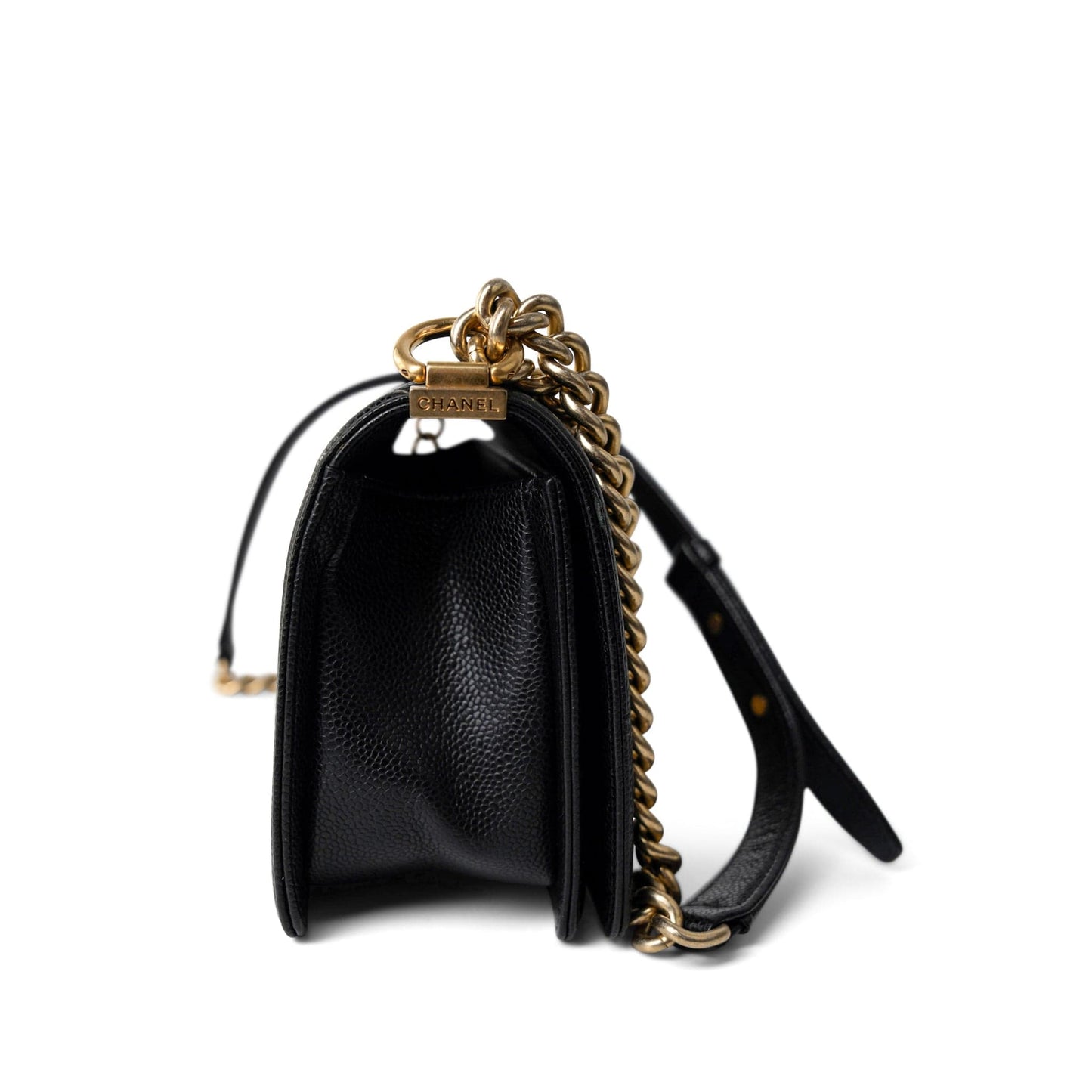 Black Caviar Quilted Old Medium Boy Bag Aged Gold Hardware