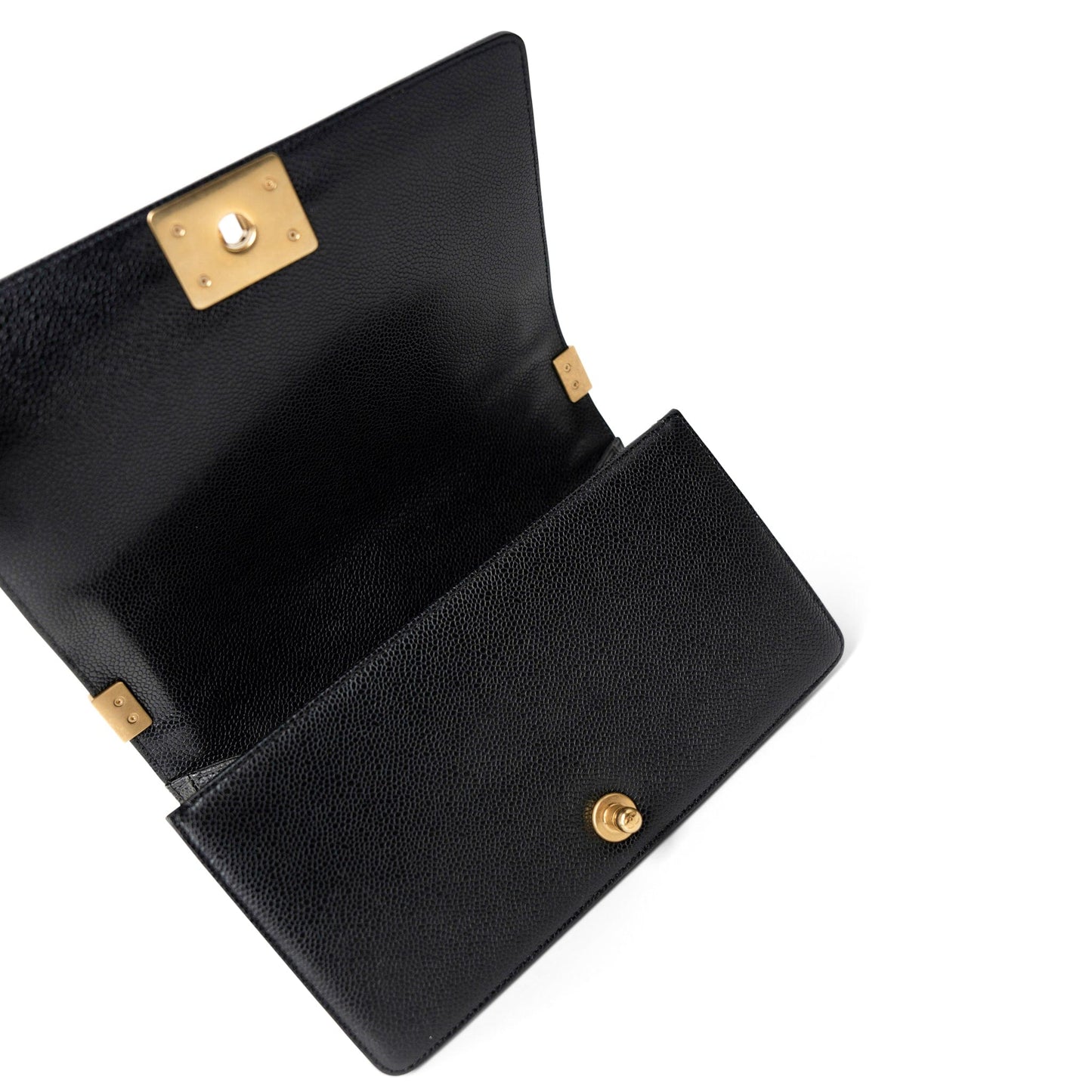 Black Caviar Quilted Old Medium Boy Bag Aged Gold Hardware