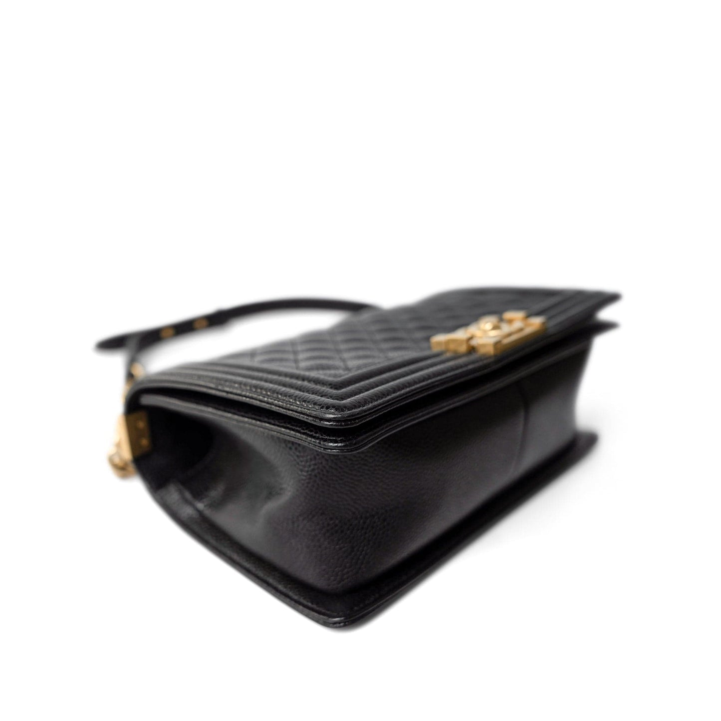 Black Caviar Quilted Old Medium Boy Bag Aged Gold Hardware