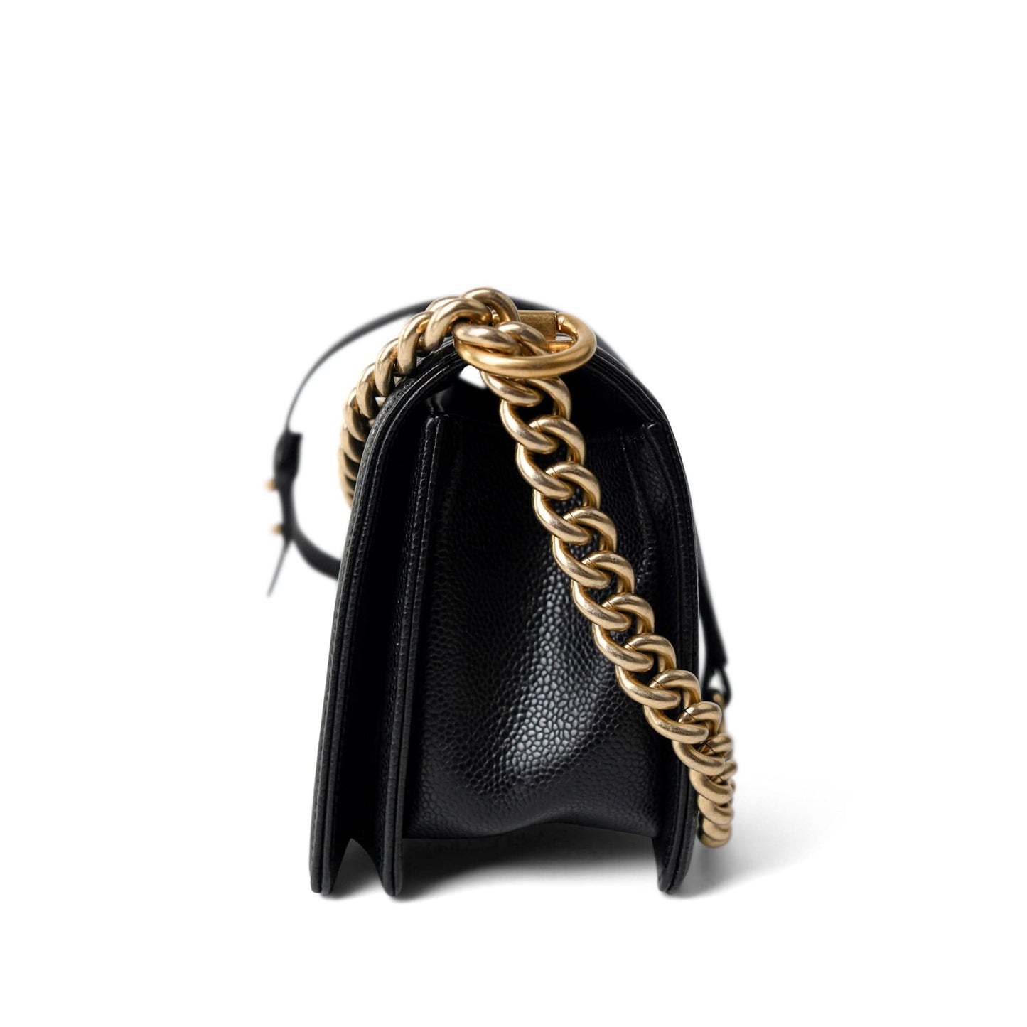 Black Caviar Quilted Old Medium Boy Bag Aged Gold Hardware