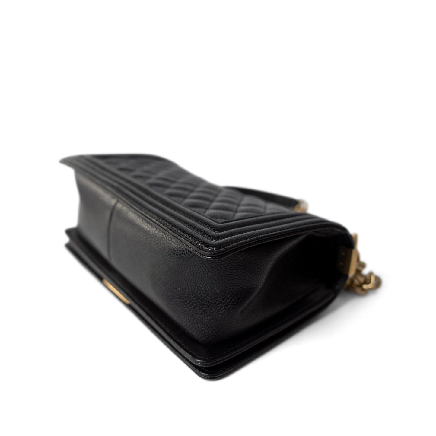 Black Caviar Quilted Old Medium Boy Bag Aged Gold Hardware