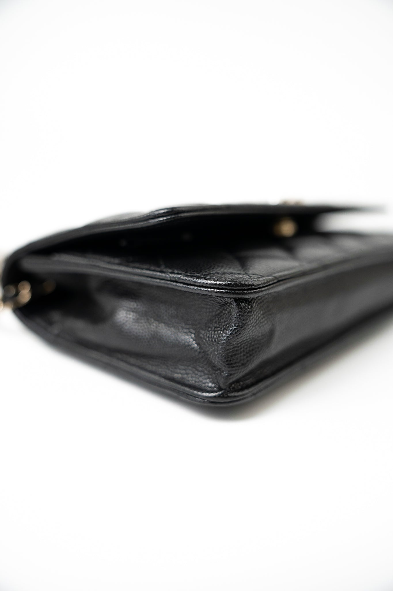 Black Caviar Quilted Wallet On Chain Pearly CC Light Gold Hardware (woc