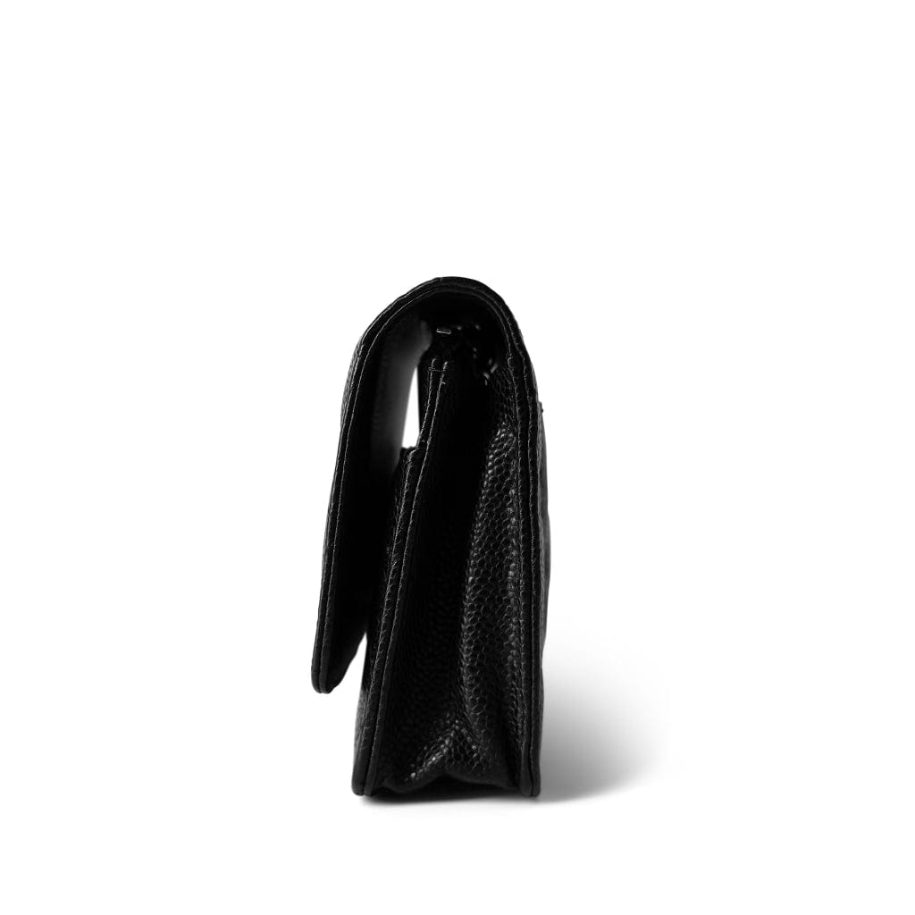 Black Caviar Quilted Wallet on Chain Silver Hardware