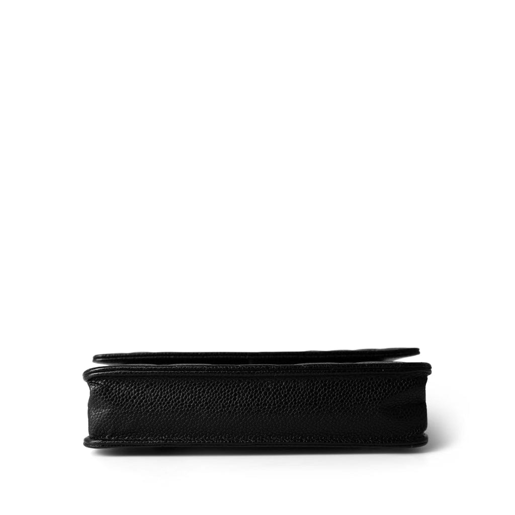 Black Caviar Quilted Wallet on Chain Silver Hardware