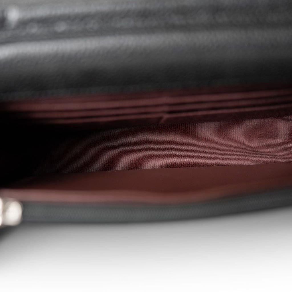 Black Caviar Quilted Wallet on Chain Silver Hardware