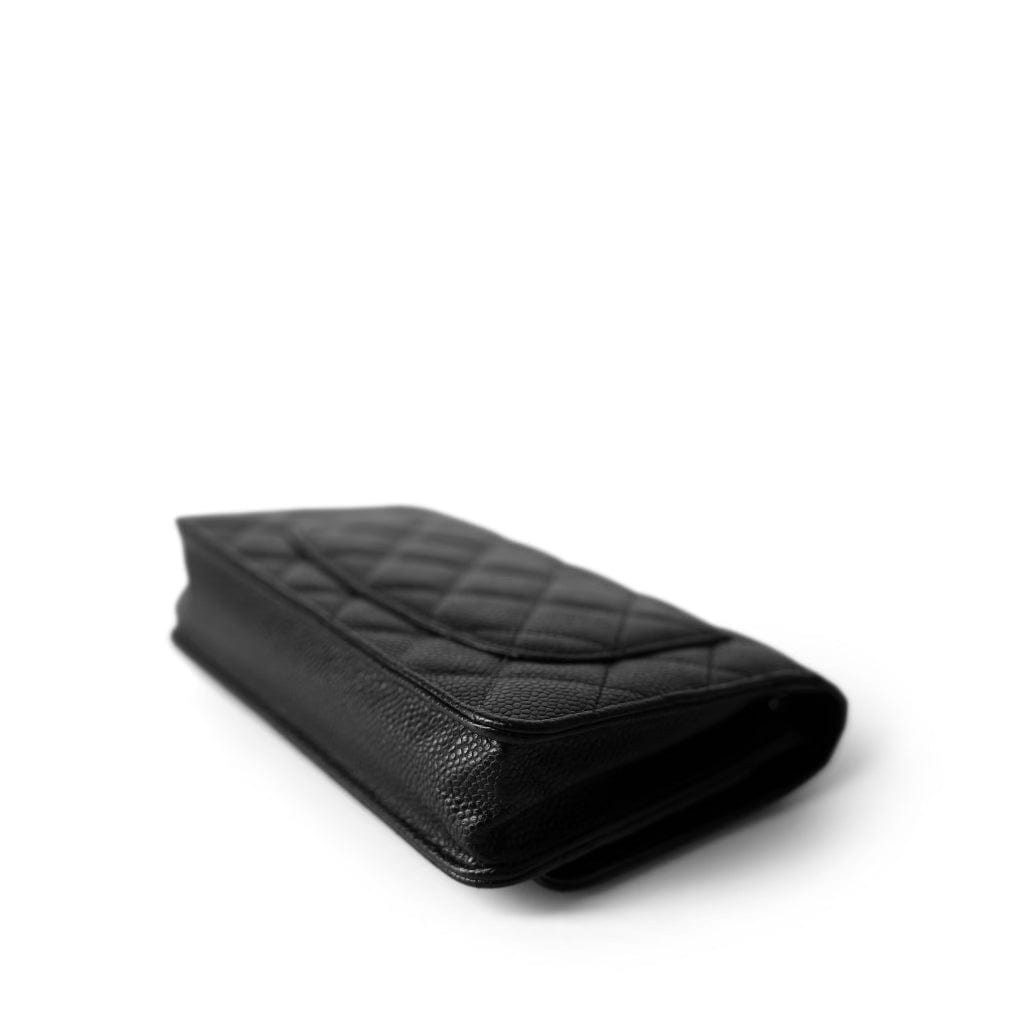 Black Caviar Quilted Wallet on Chain Silver Hardware