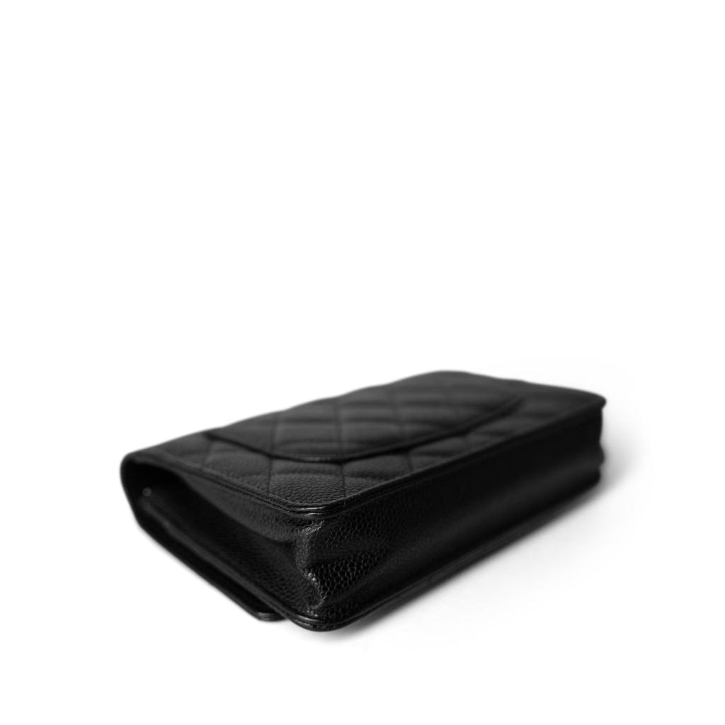 Black Caviar Quilted Wallet on Chain Silver Hardware