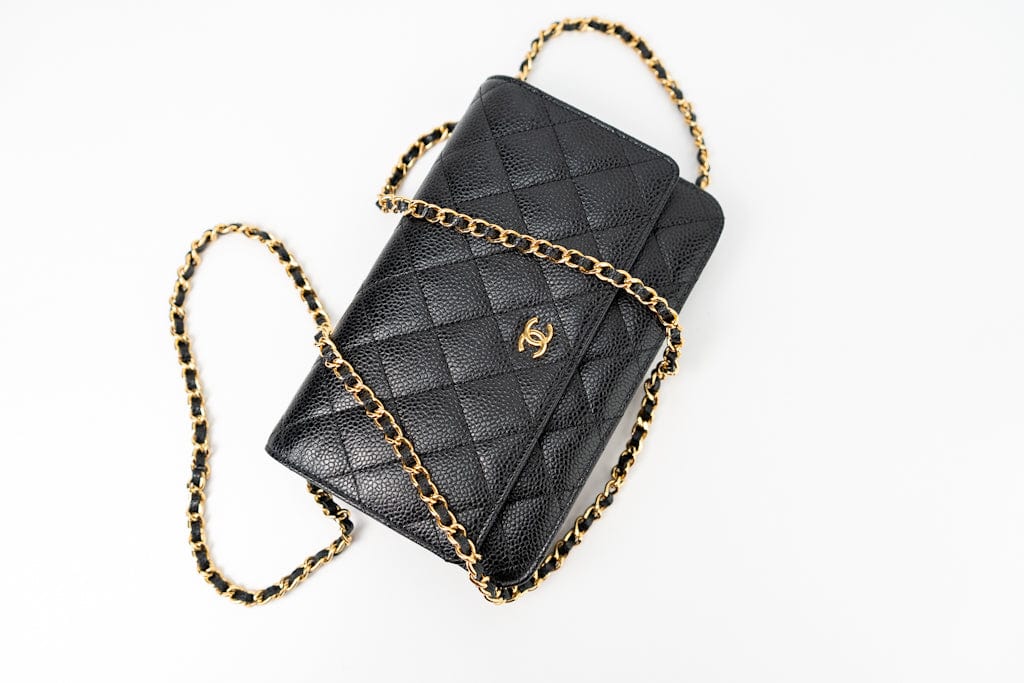 Black Caviar Quilted Wallet on Chain (WOC) GHW