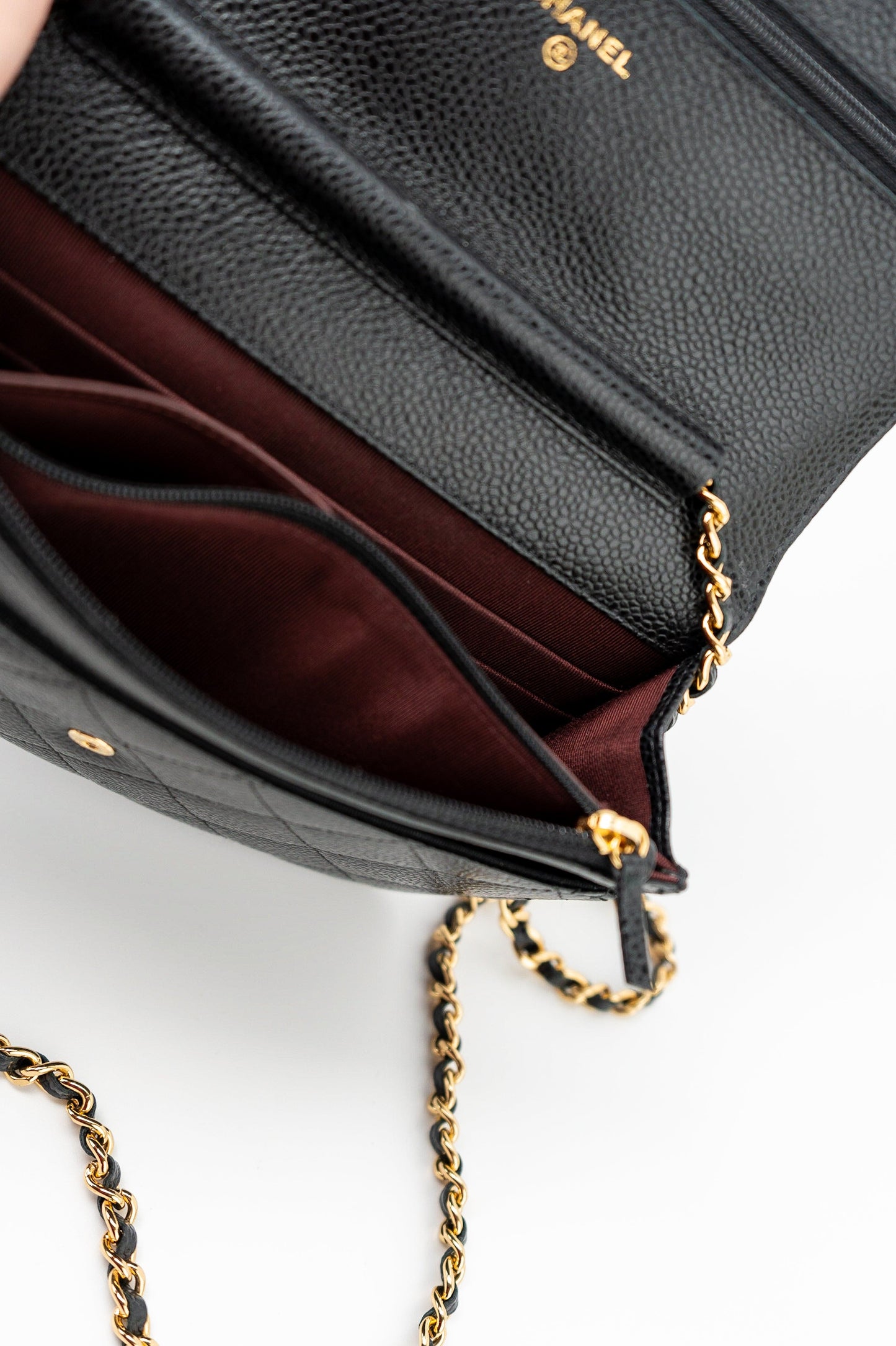 Black Caviar Quilted Wallet on Chain (WOC) GHW