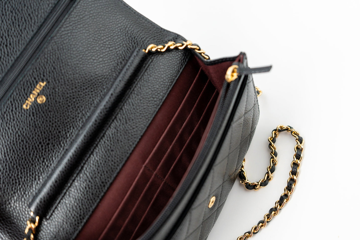 Black Caviar Quilted Wallet on Chain (WOC) GHW
