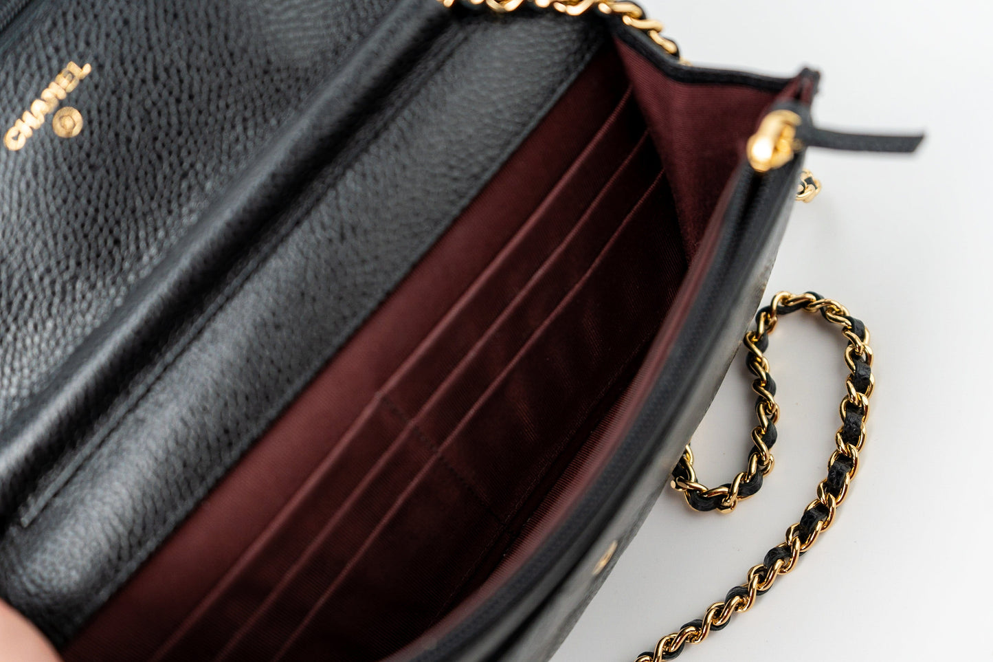 Black Caviar Quilted Wallet on Chain (WOC) GHW