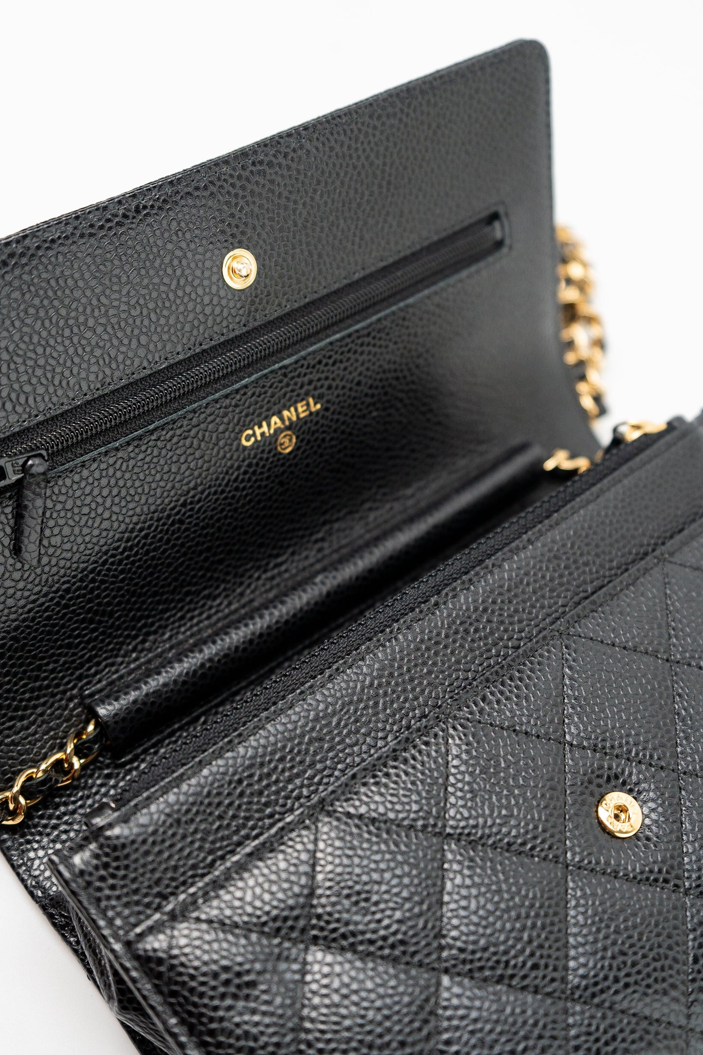 Black Caviar Quilted Wallet on Chain (WOC) GHW
