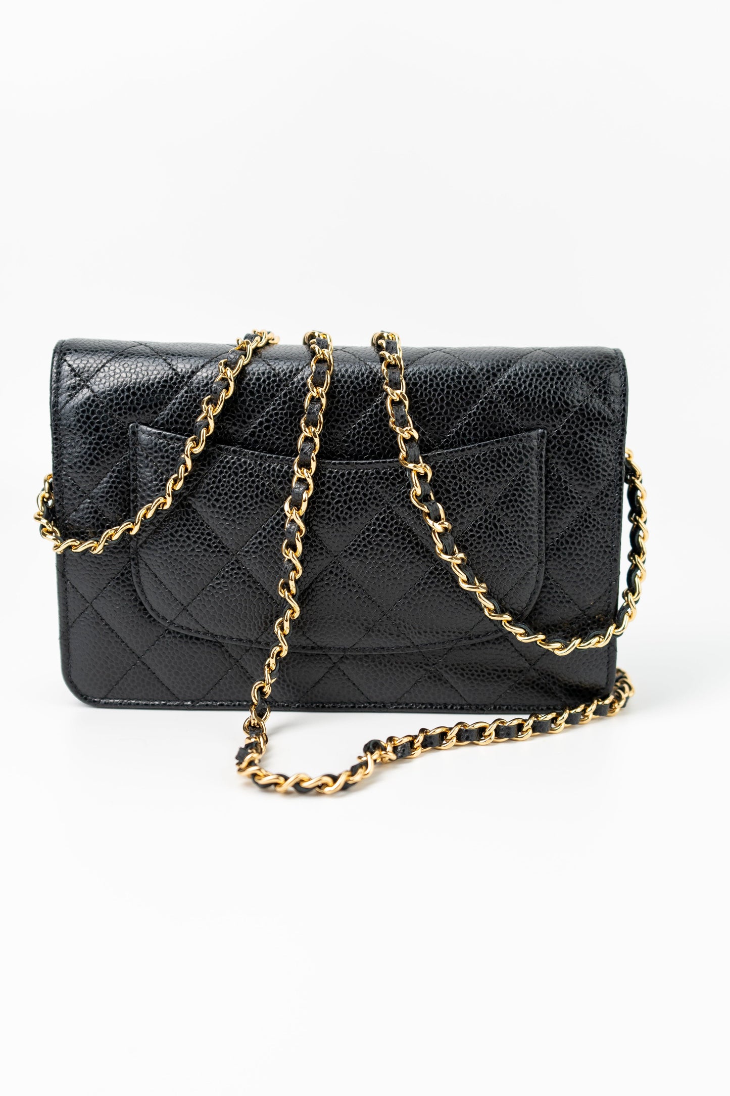 Black Caviar Quilted Wallet on Chain (WOC) GHW