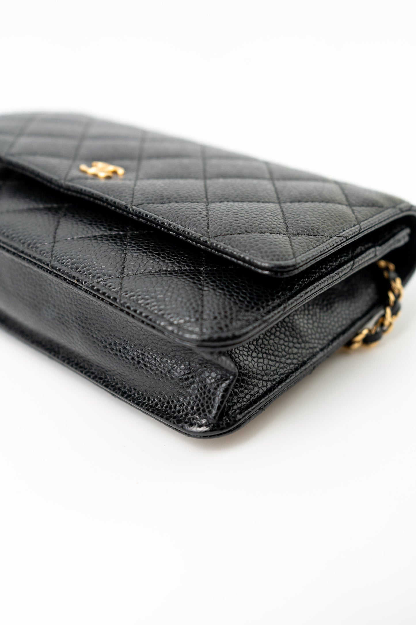 Black Caviar Quilted Wallet on Chain (WOC) GHW