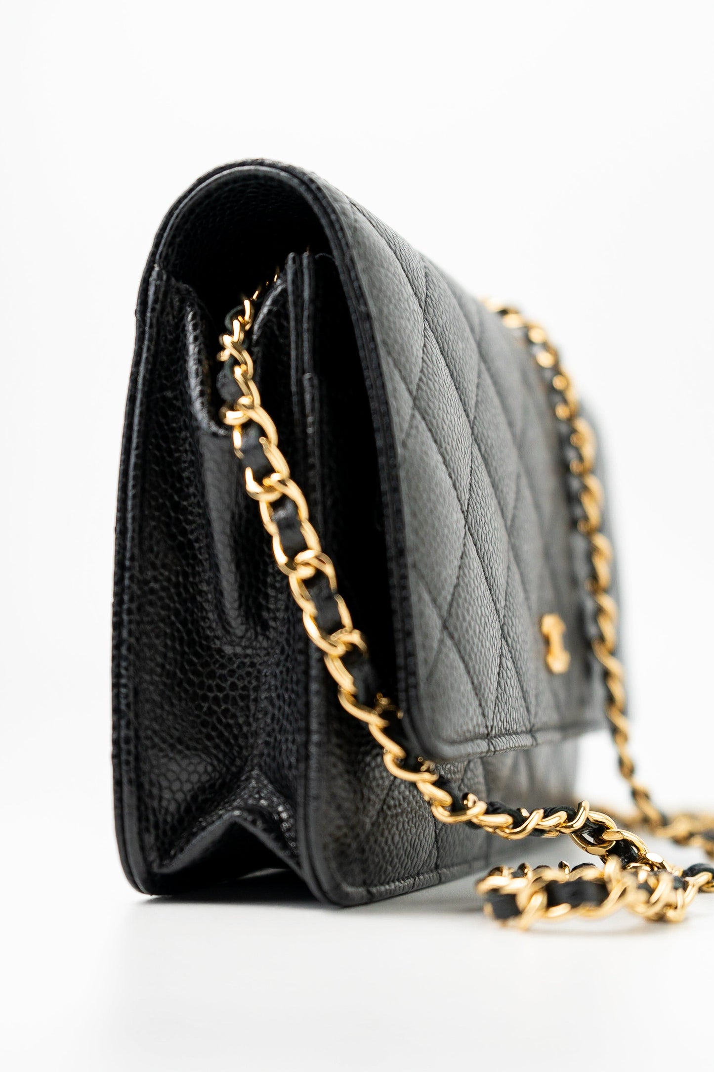 Black Caviar Quilted Wallet on Chain (WOC) GHW