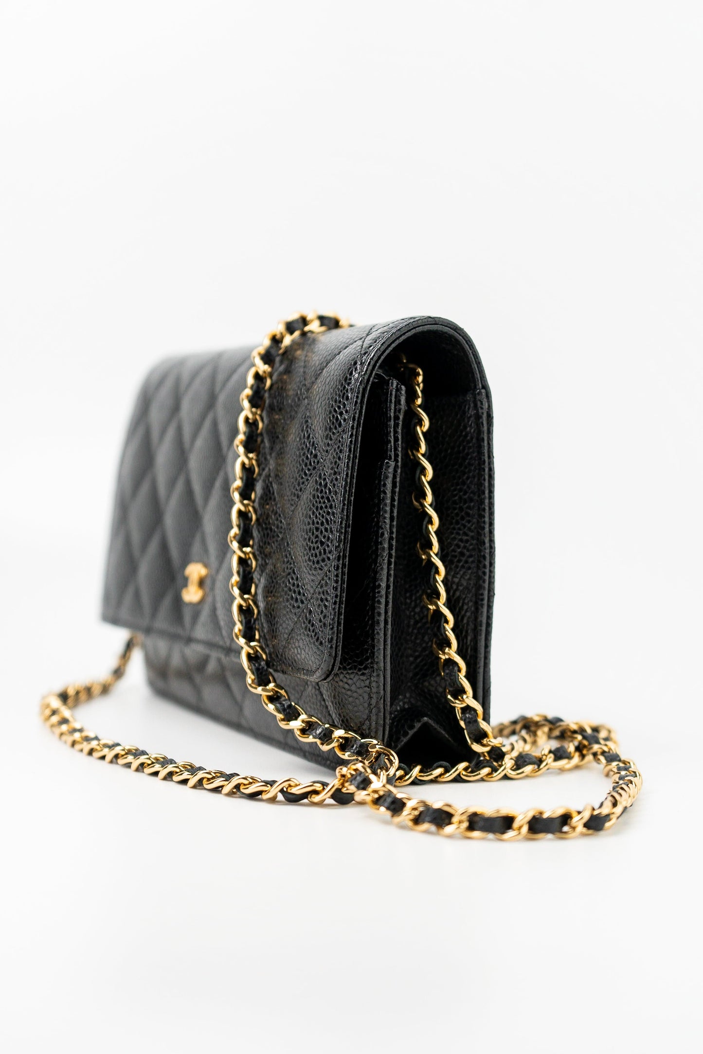 Black Caviar Quilted Wallet on Chain (WOC) GHW