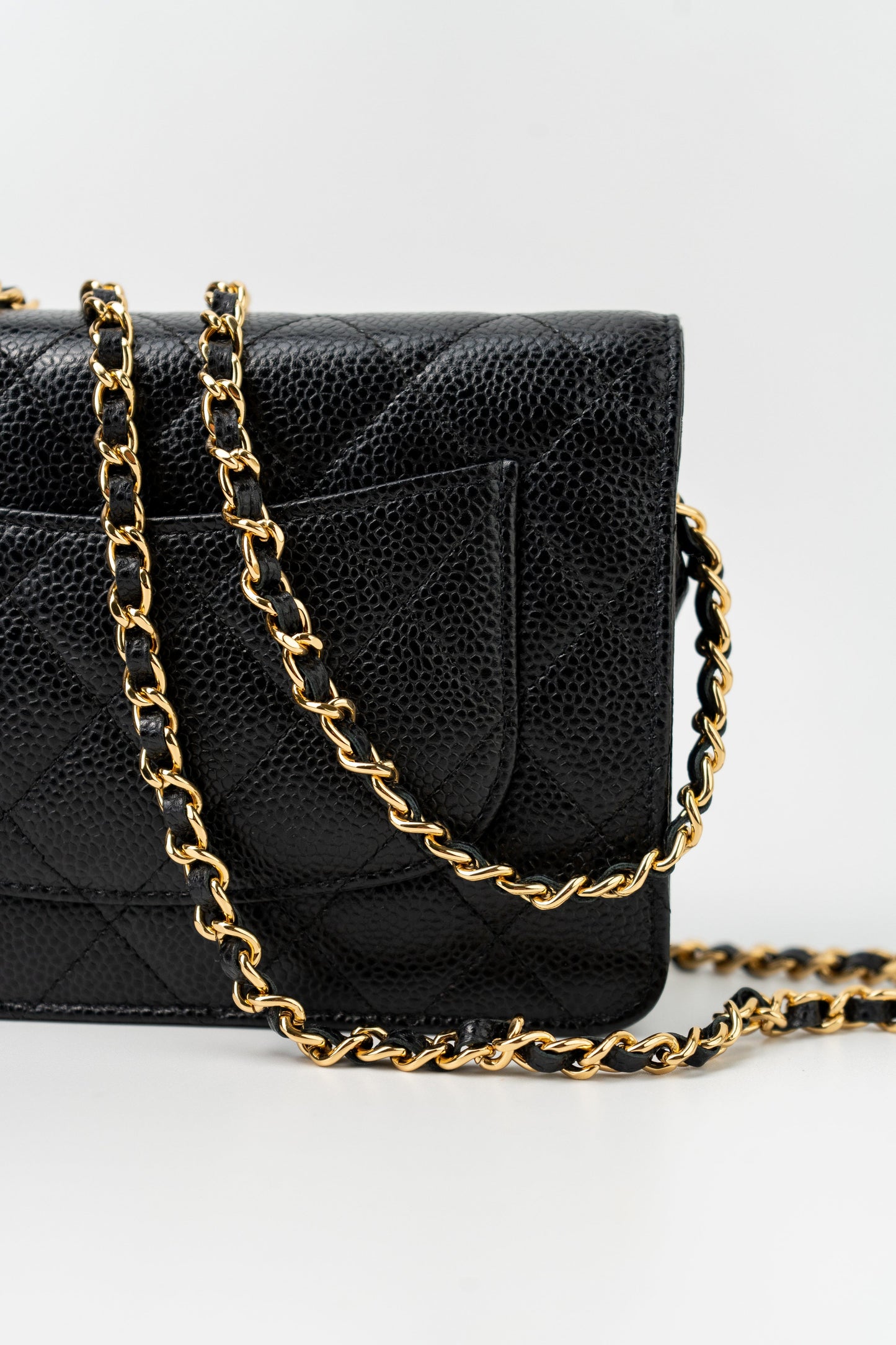 Black Caviar Quilted Wallet on Chain (WOC) GHW