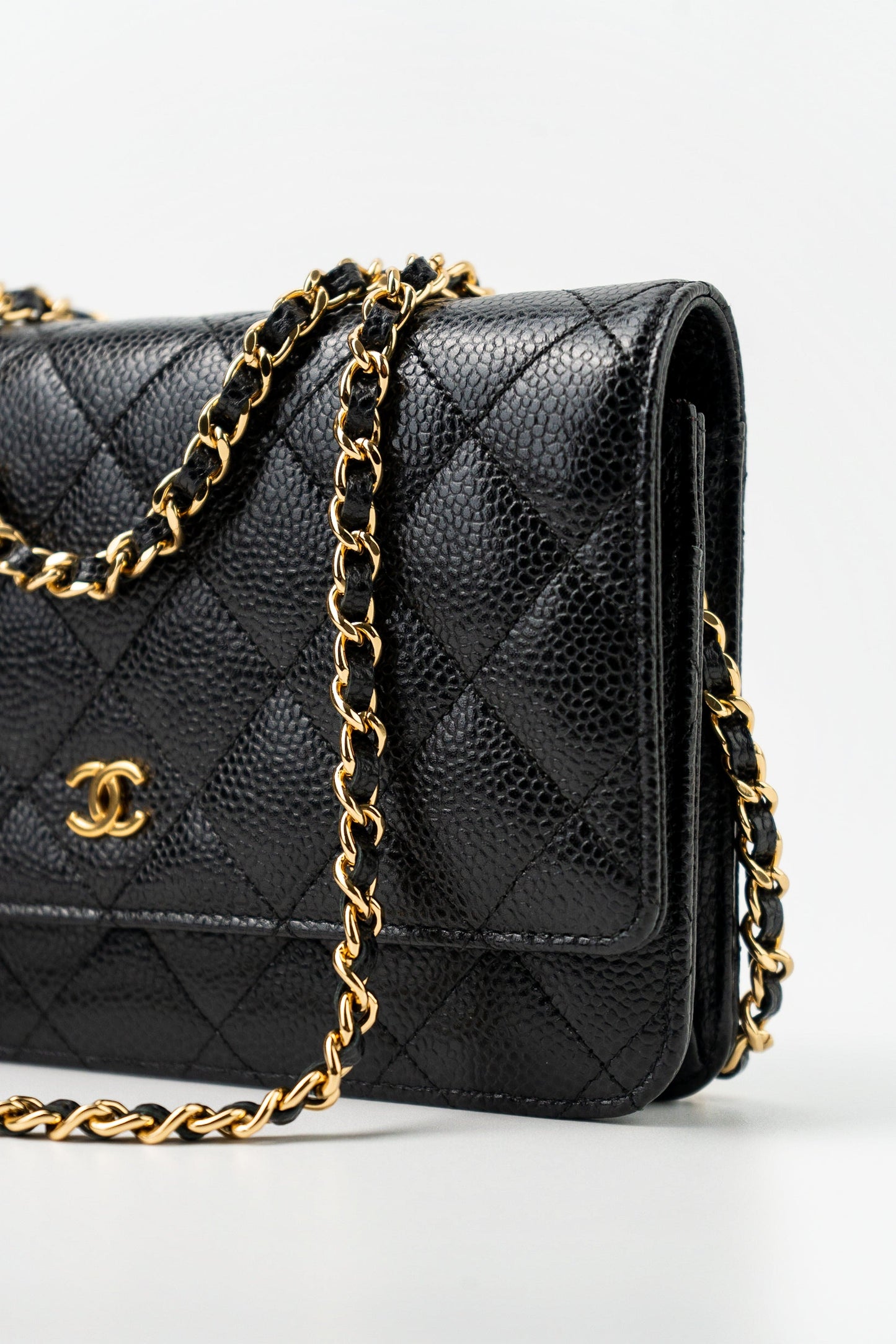 Black Caviar Quilted Wallet on Chain (WOC) GHW