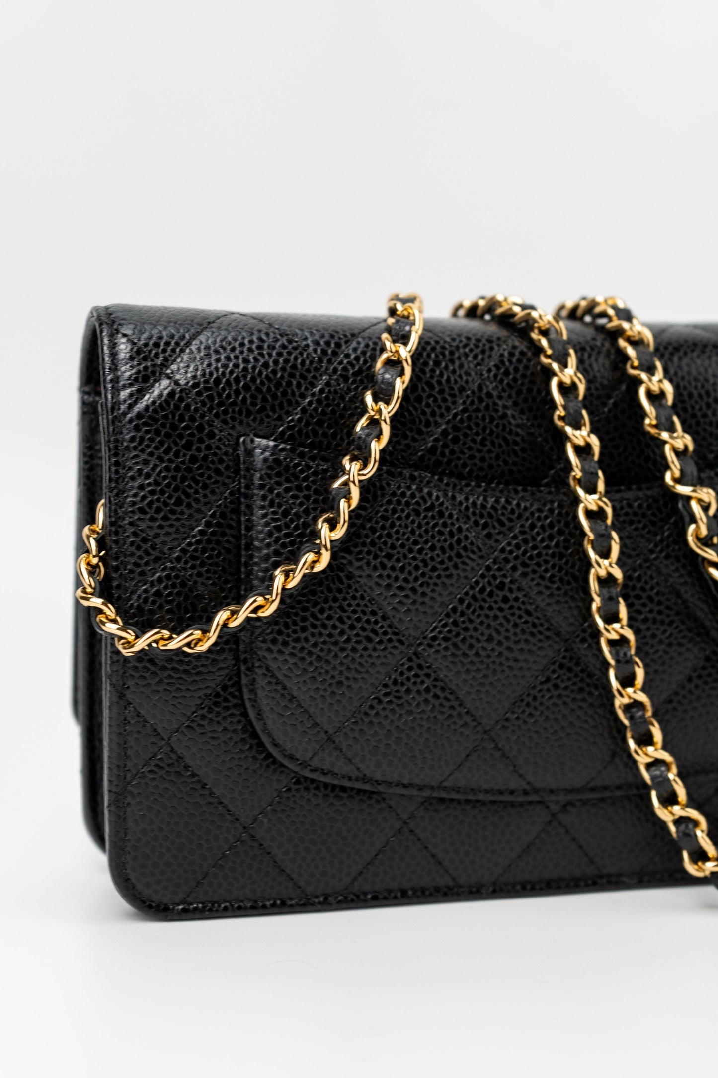 Black Caviar Quilted Wallet on Chain (WOC) GHW