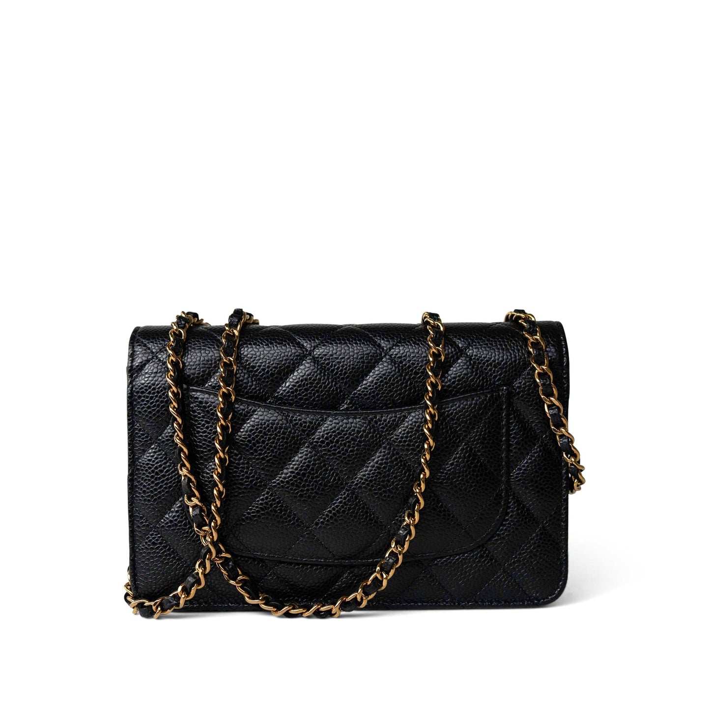 Black Caviar Quilted Wallet on Chain WOC Gold Hardware