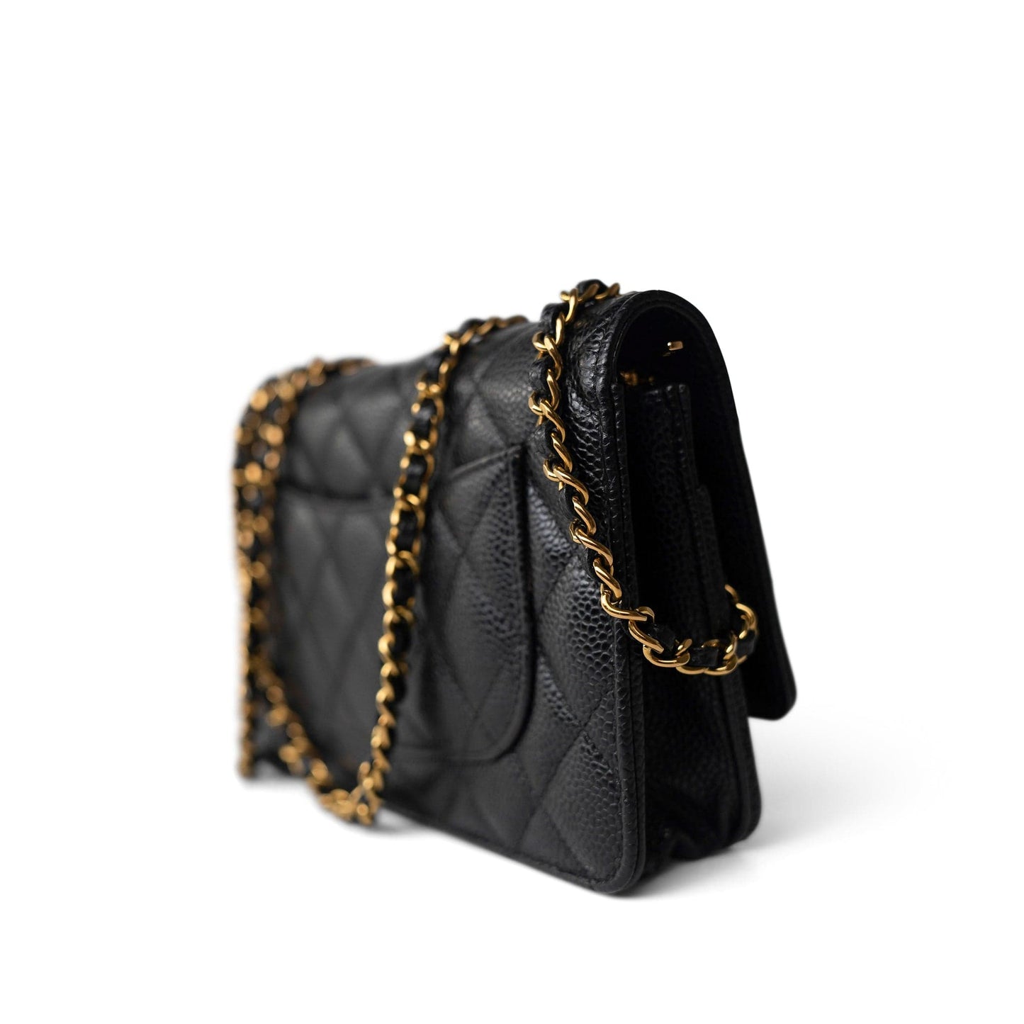 Black Caviar Quilted Wallet on Chain WOC Gold Hardware