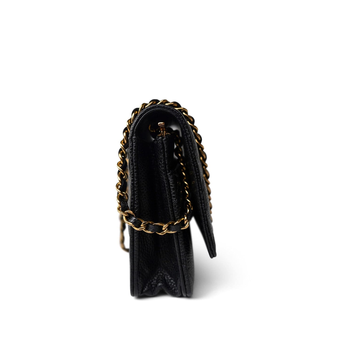 Black Caviar Quilted Wallet on Chain WOC Gold Hardware