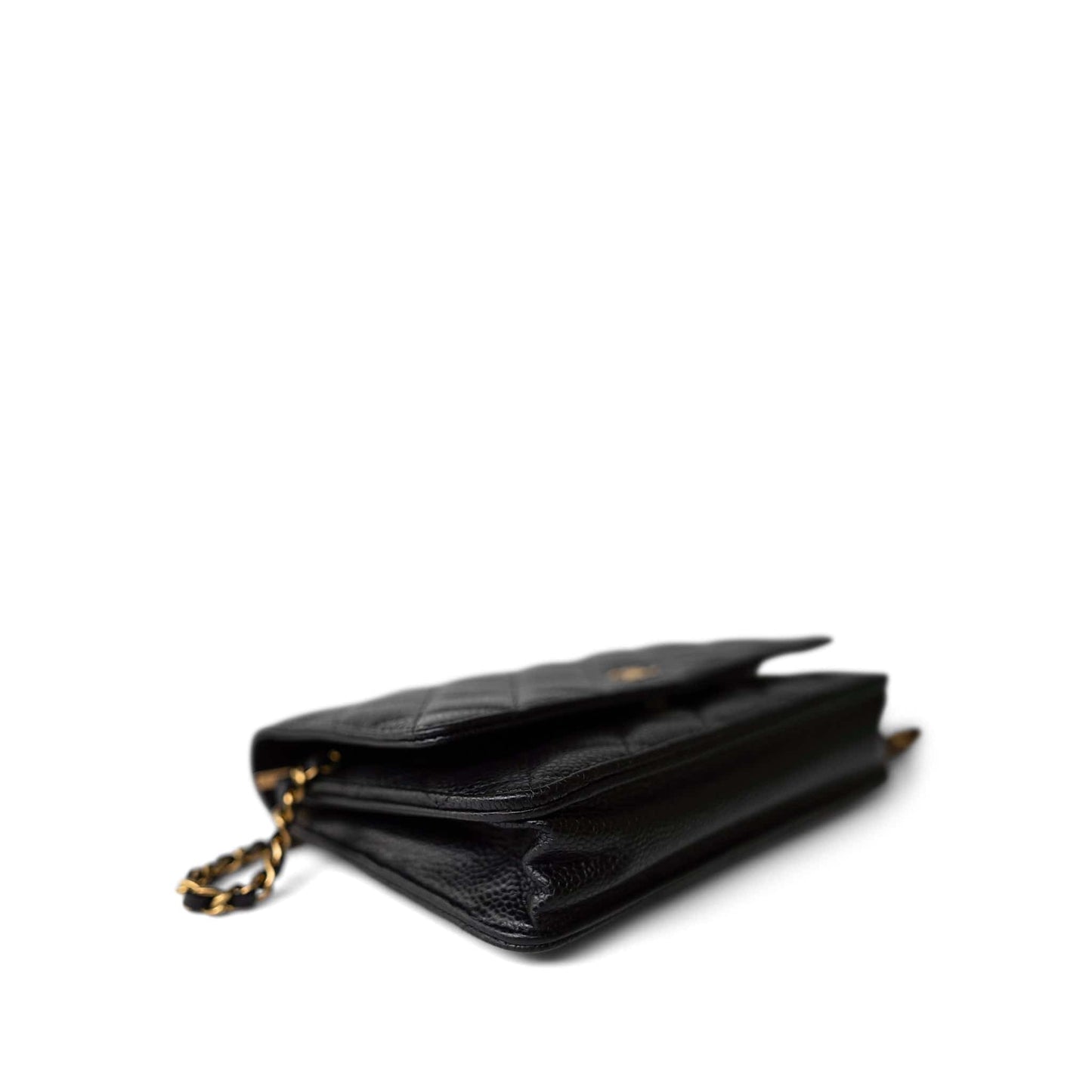 Black Caviar Quilted Wallet on Chain WOC Gold Hardware