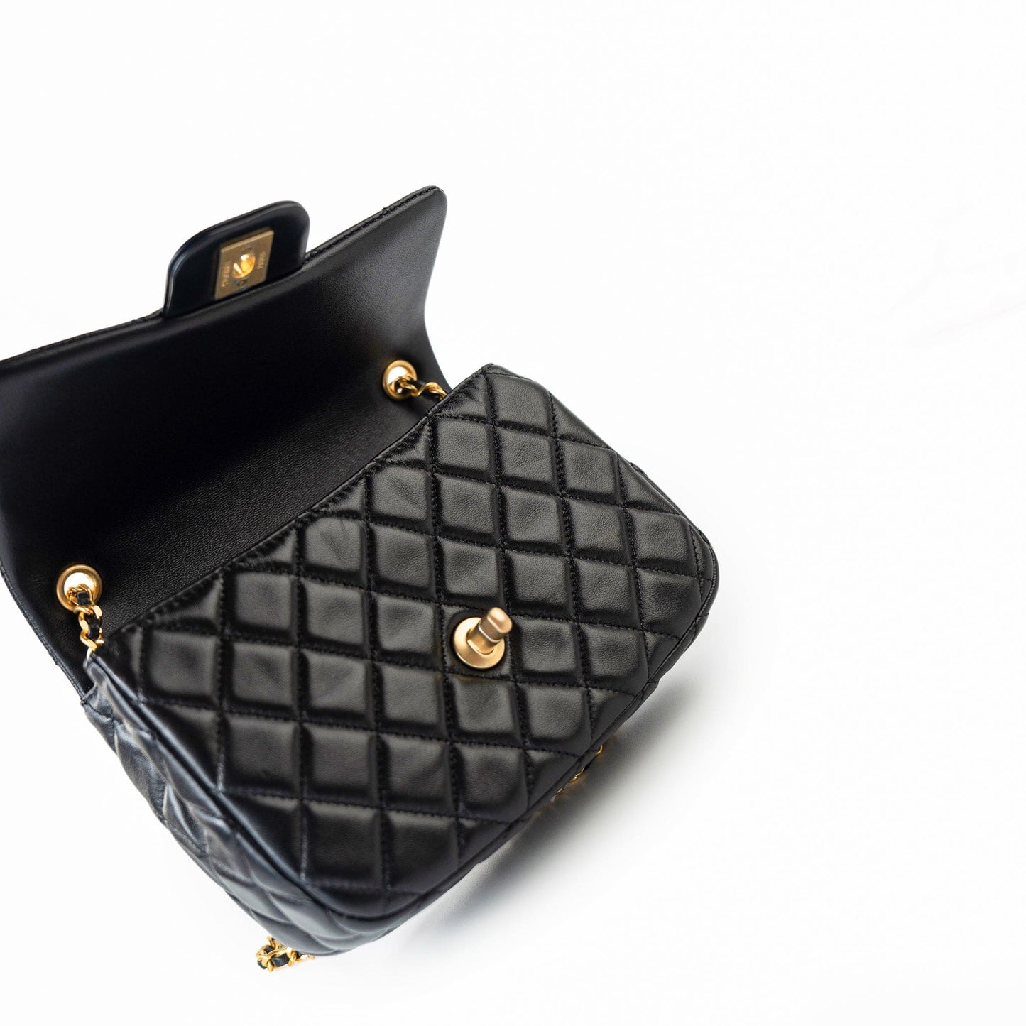 Black Coco De Toi Heart Chain Small Square Flap Bag Antique Gold Hardware