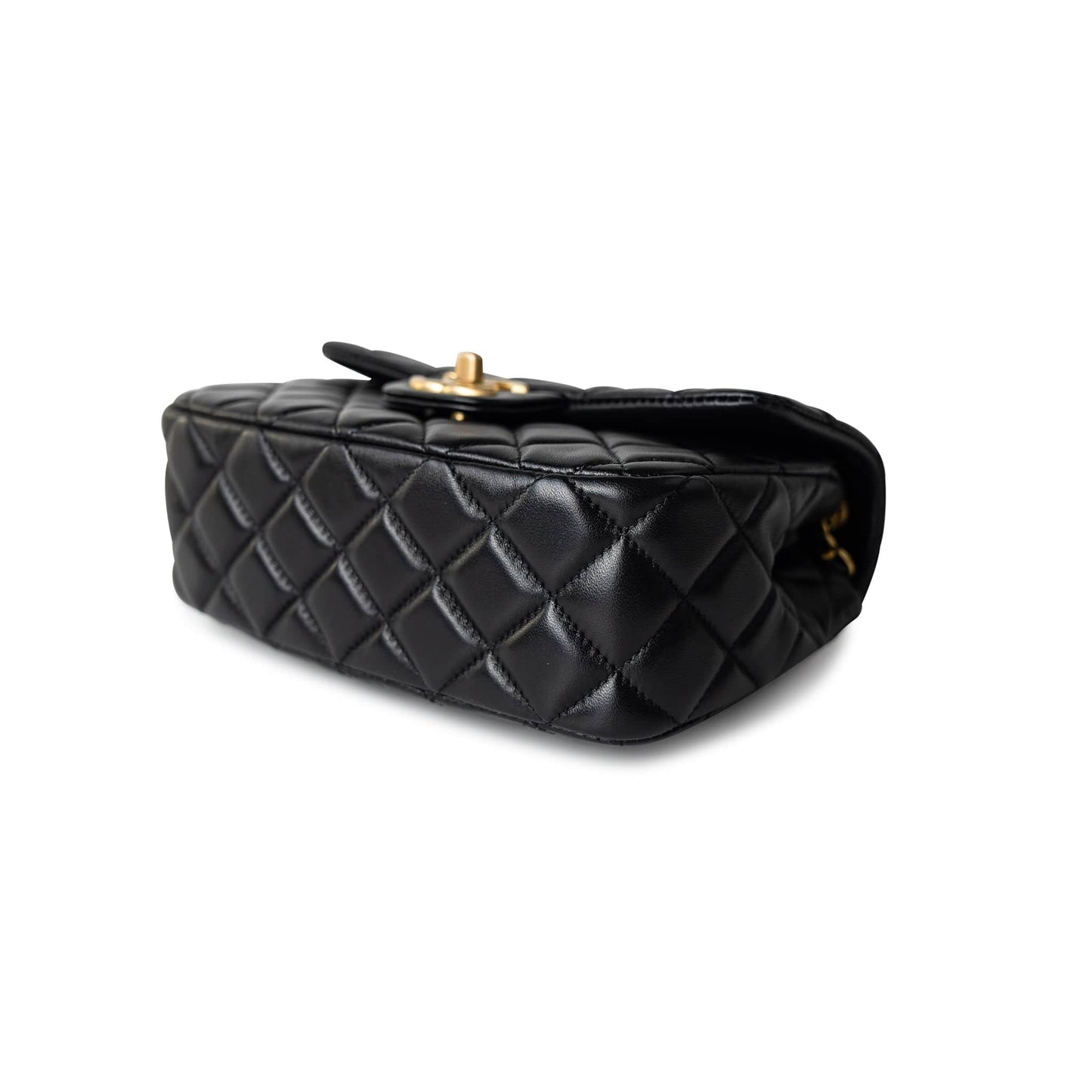 Black Coco De Toi Heart Chain Small Square Flap Bag Antique Gold Hardware