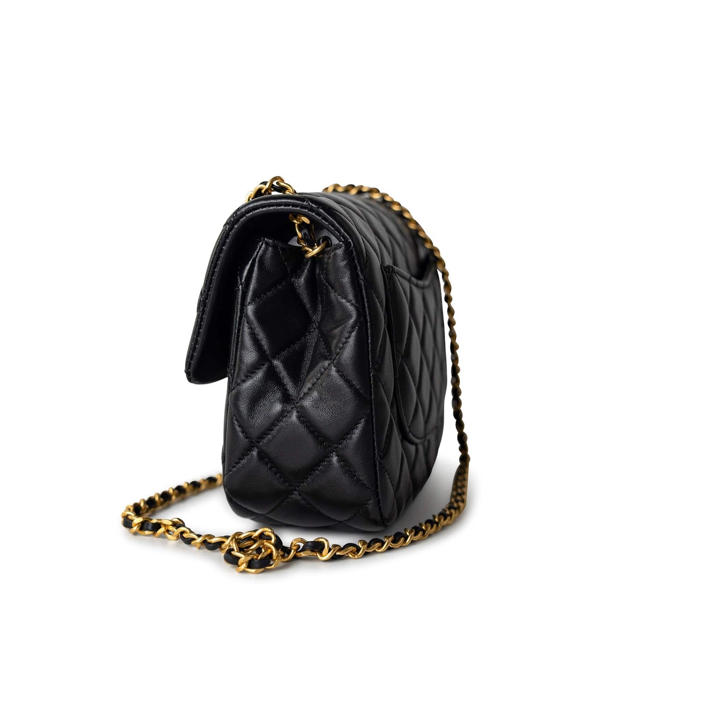 Black Coco De Toi Heart Chain Small Square Flap Bag Antique Gold Hardware