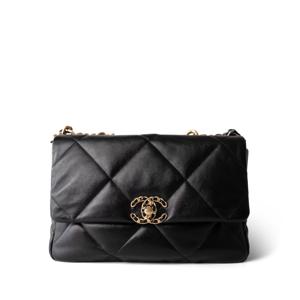 Black Lambskin Quilted 19 Flap Medium/Large Mixed Hardware