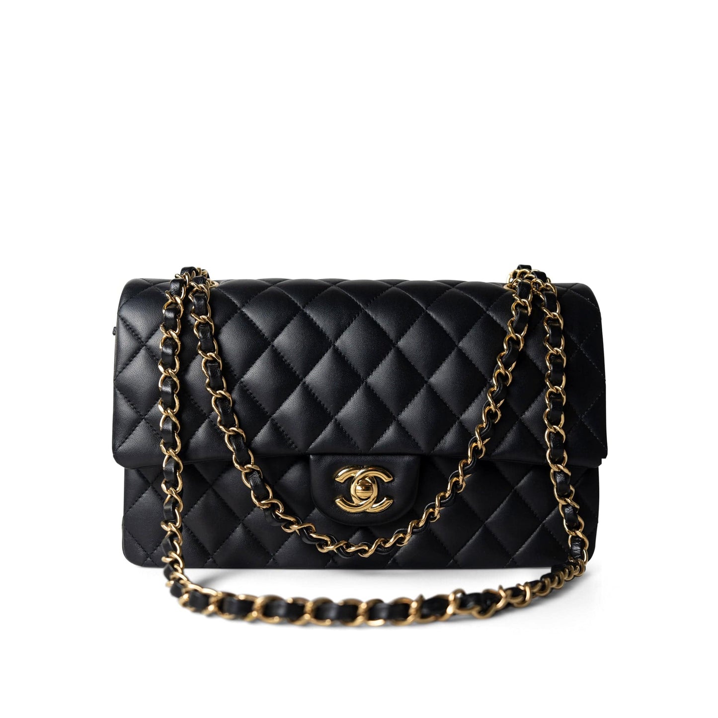 Black Lambskin Quilted Classic Flap Medium Gold Hardware