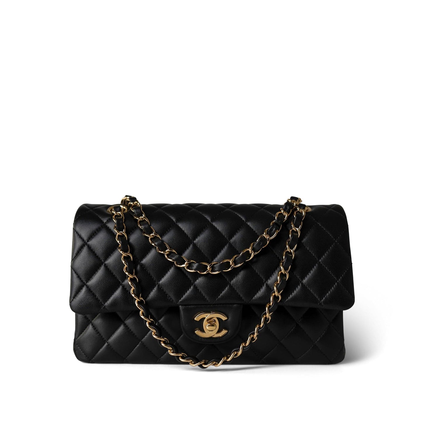 Black Lambskin Quilted Classic Flap Medium Gold Hardware