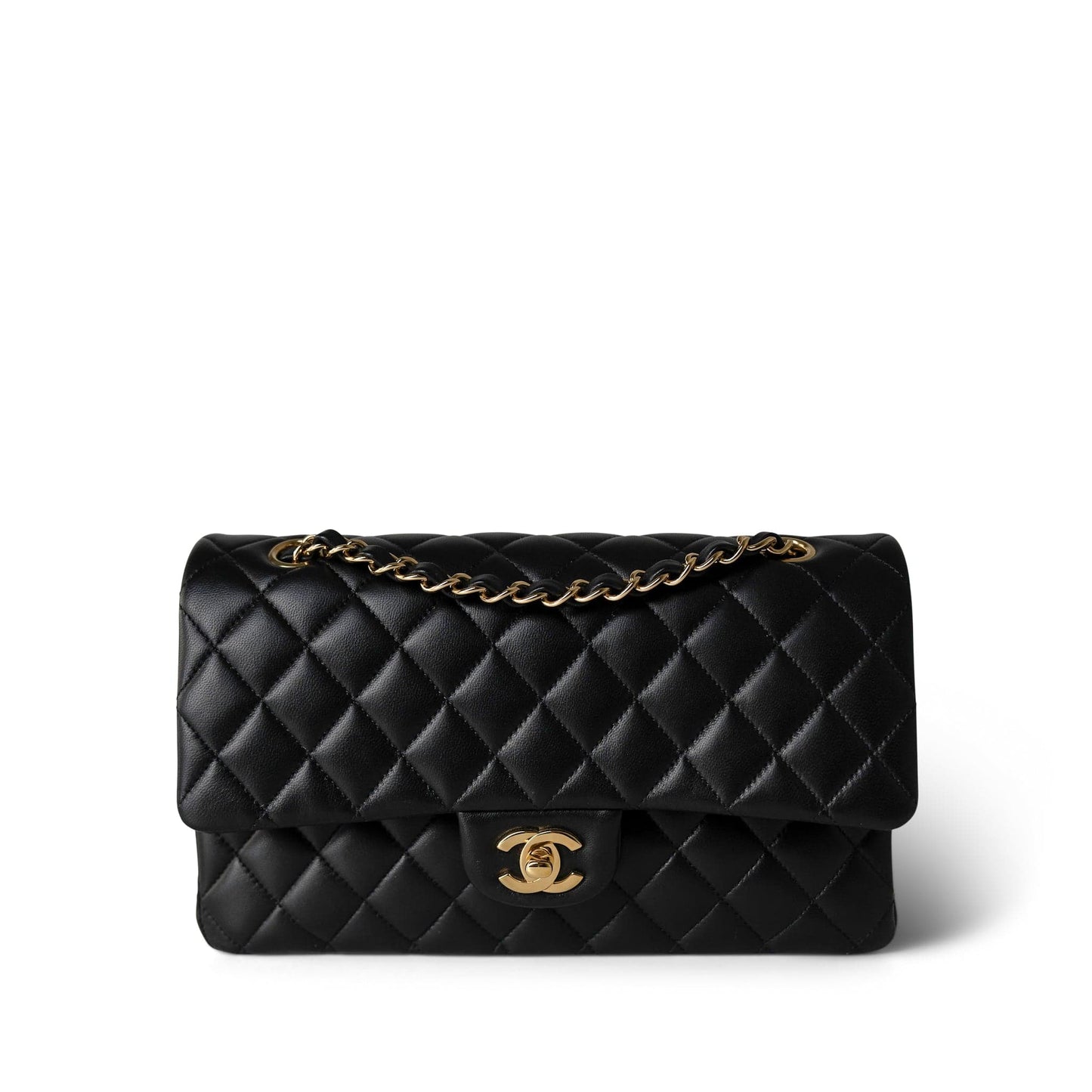 Black Lambskin Quilted Classic Flap Medium Gold Hardware