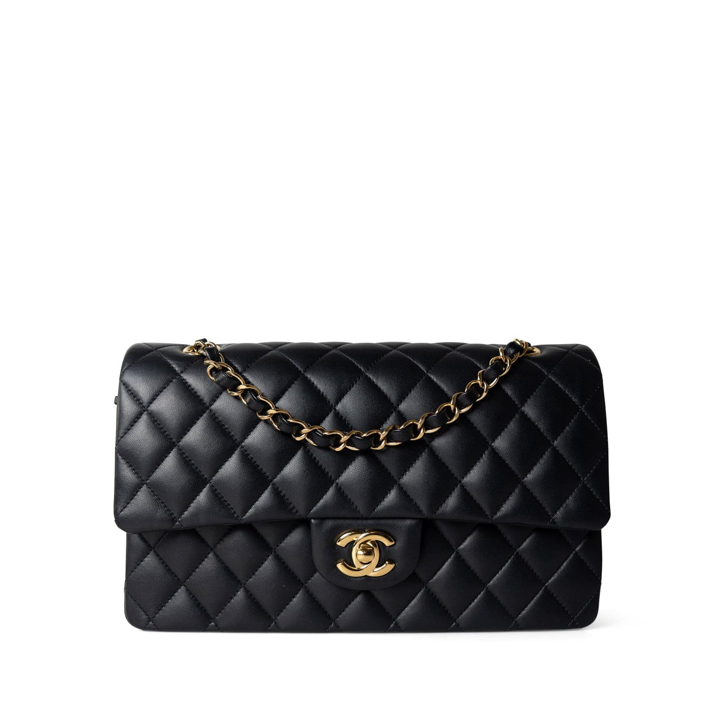 Black Lambskin Quilted Classic Flap Medium Gold Hardware