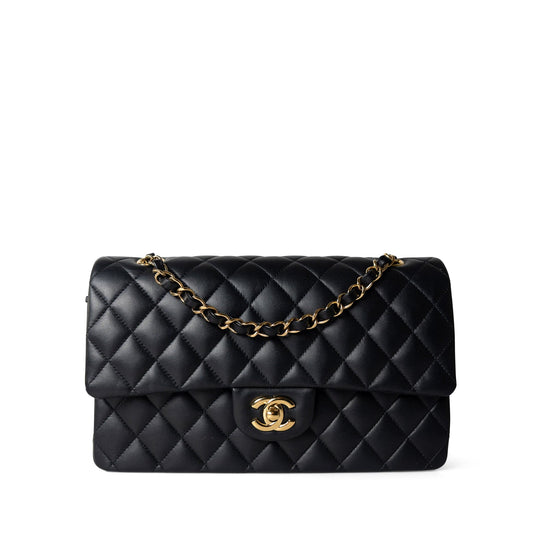 Black Lambskin Quilted Classic Flap Medium Gold Hardware