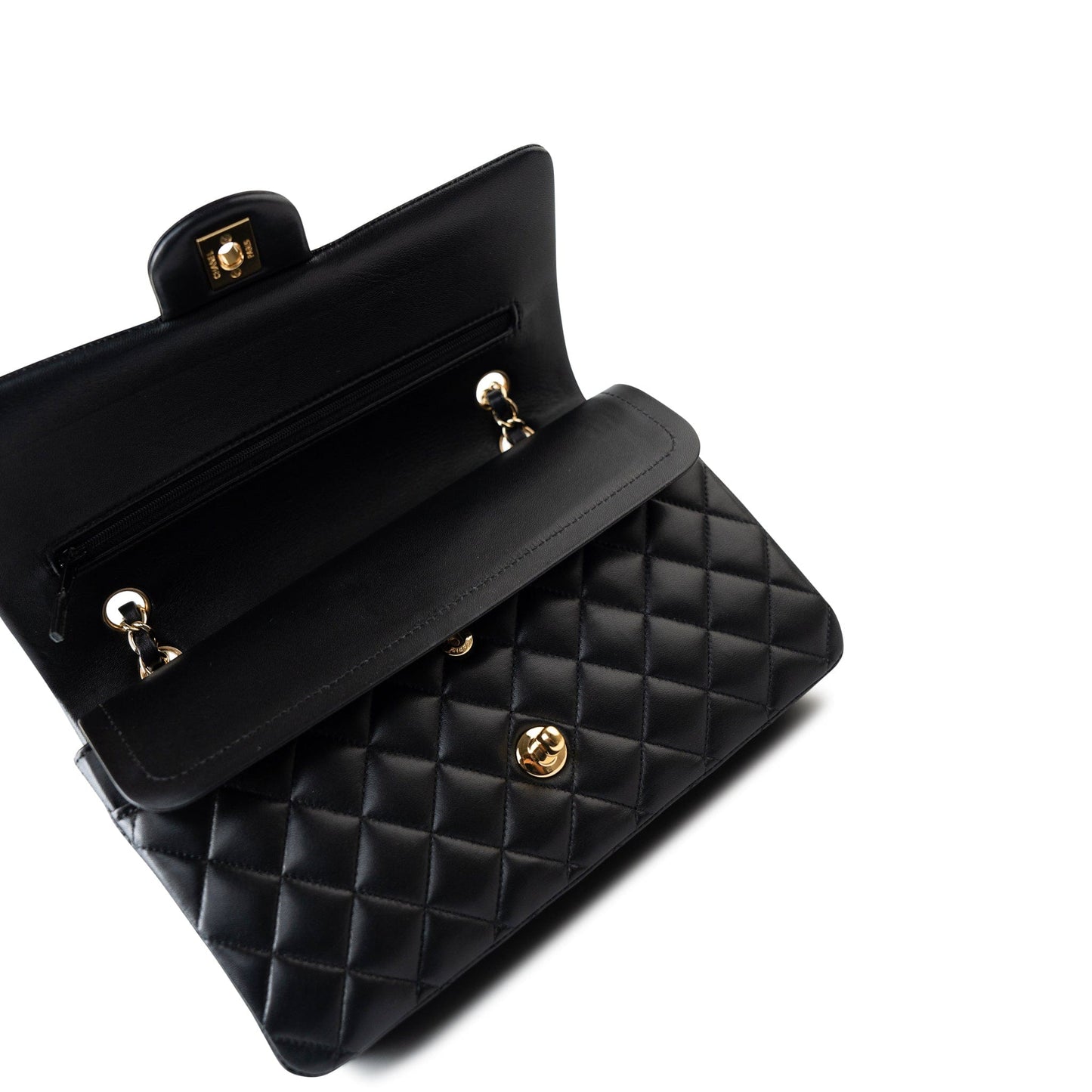 Black Lambskin Quilted Classic Flap Medium Light Gold Hardware