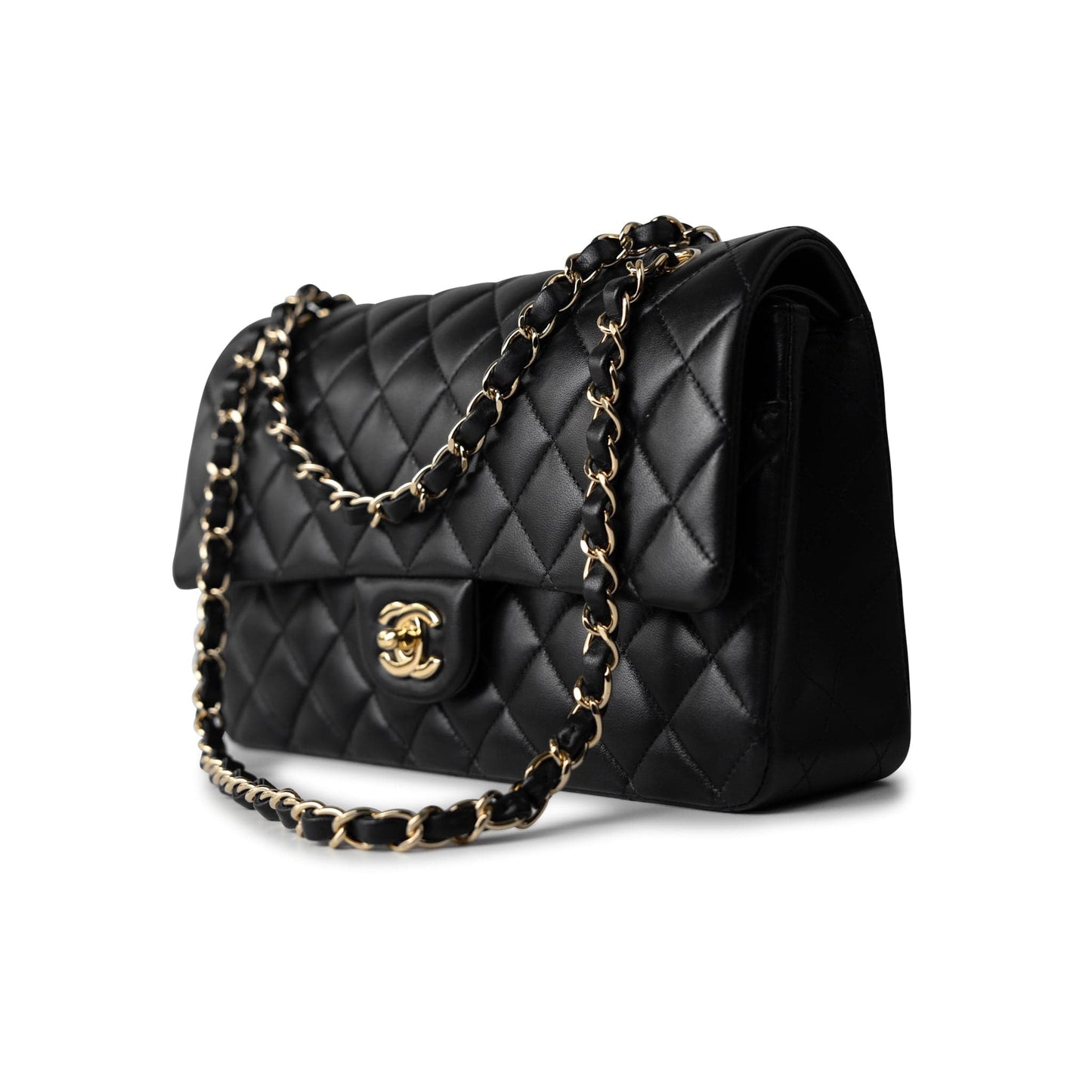 Black Lambskin Quilted Classic Flap Medium Light Gold Hardware