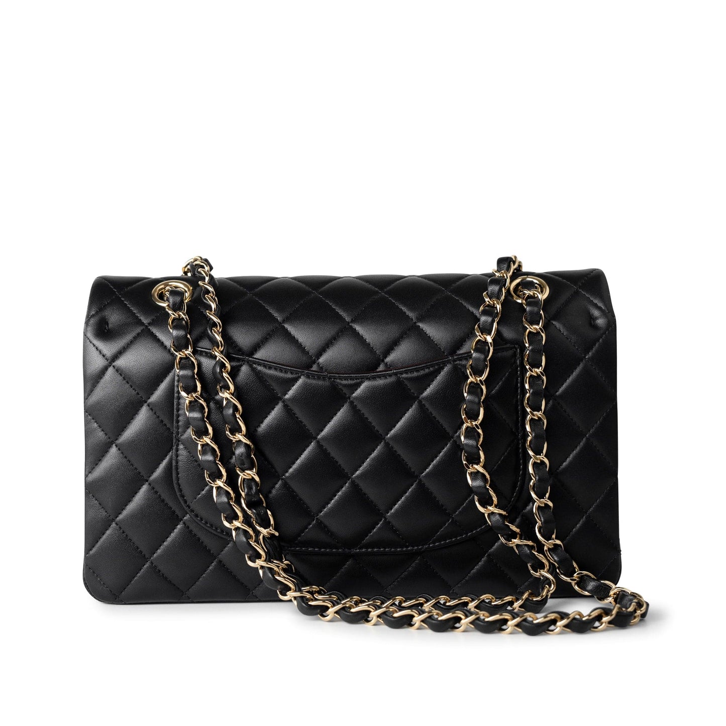 Black Lambskin Quilted Classic Flap Medium Light Gold Hardware