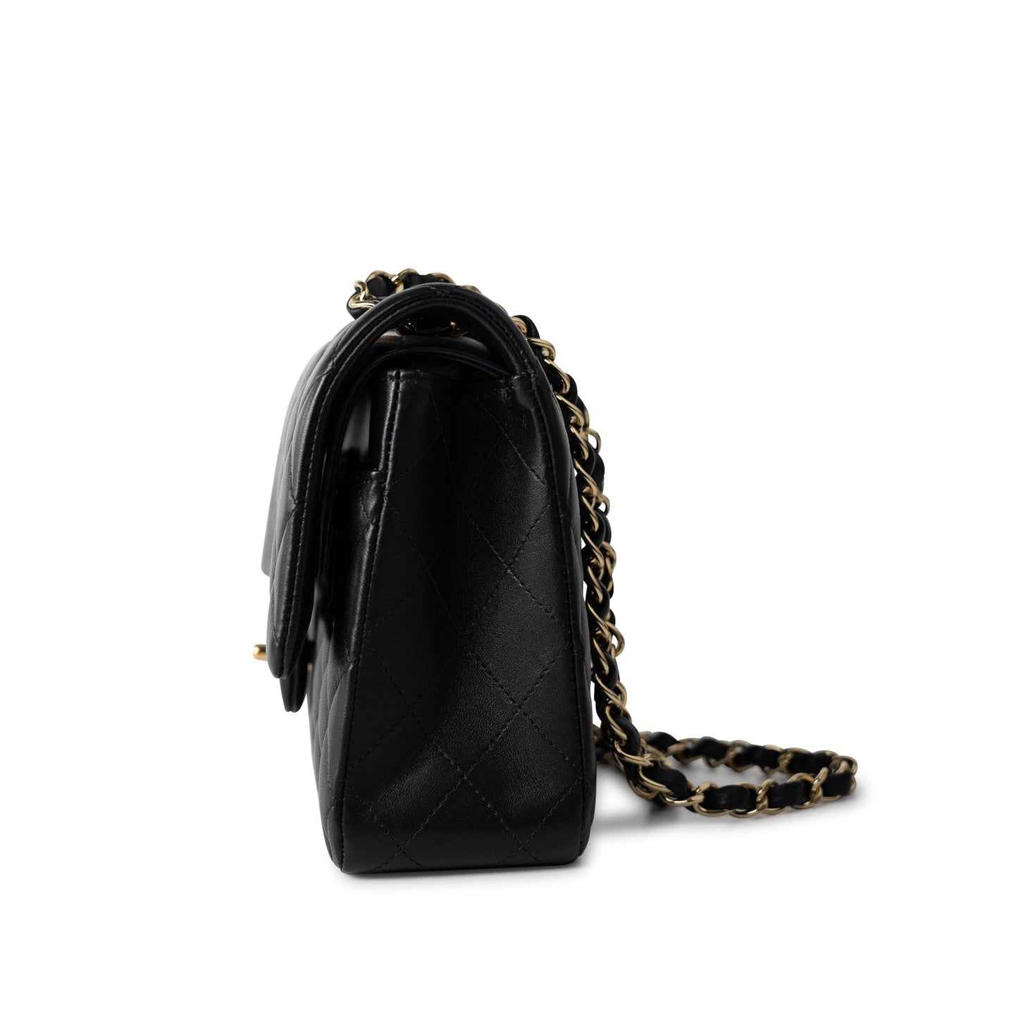 Black Lambskin Quilted Classic Flap Medium Light Gold Hardware