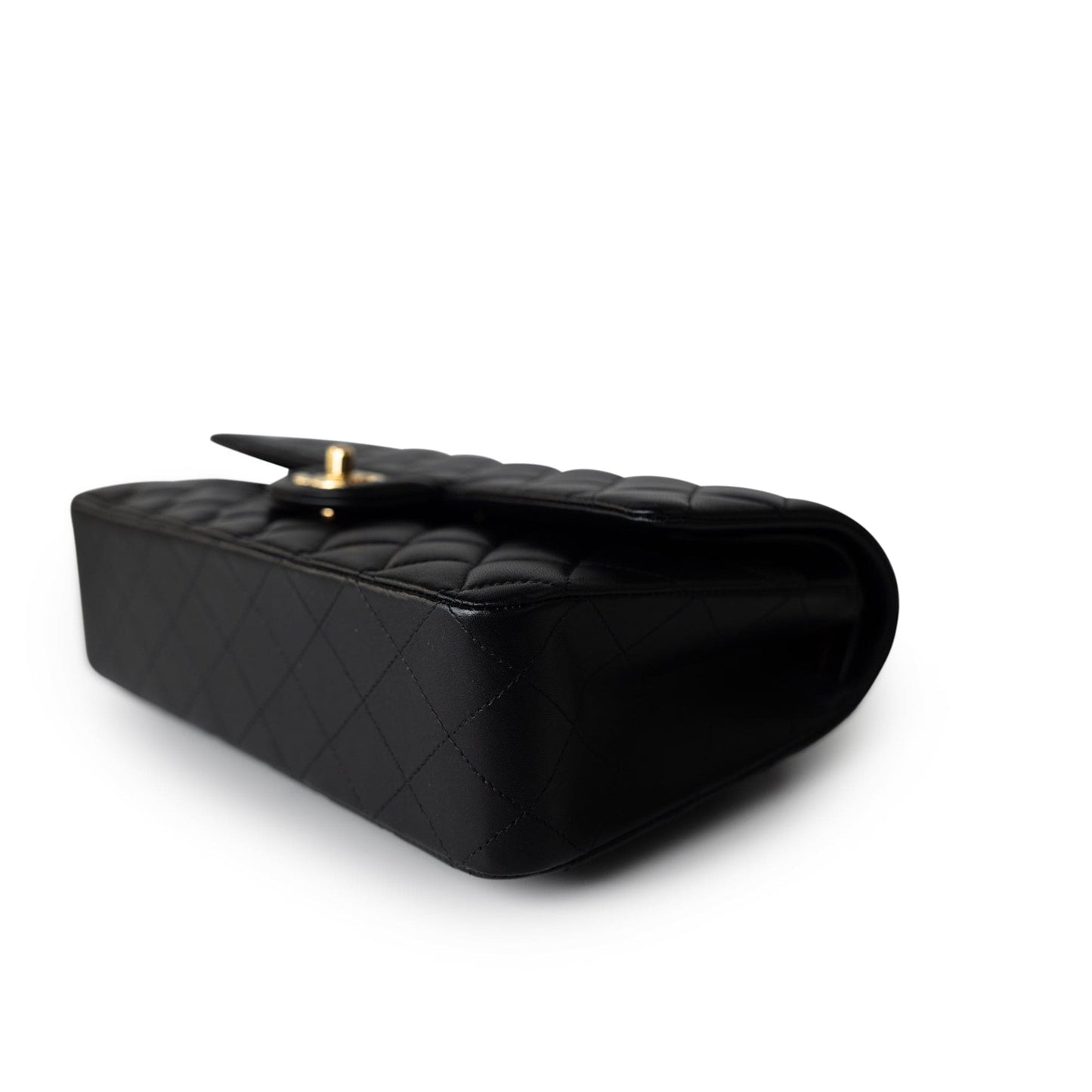 Black Lambskin Quilted Classic Flap Medium Light Gold Hardware