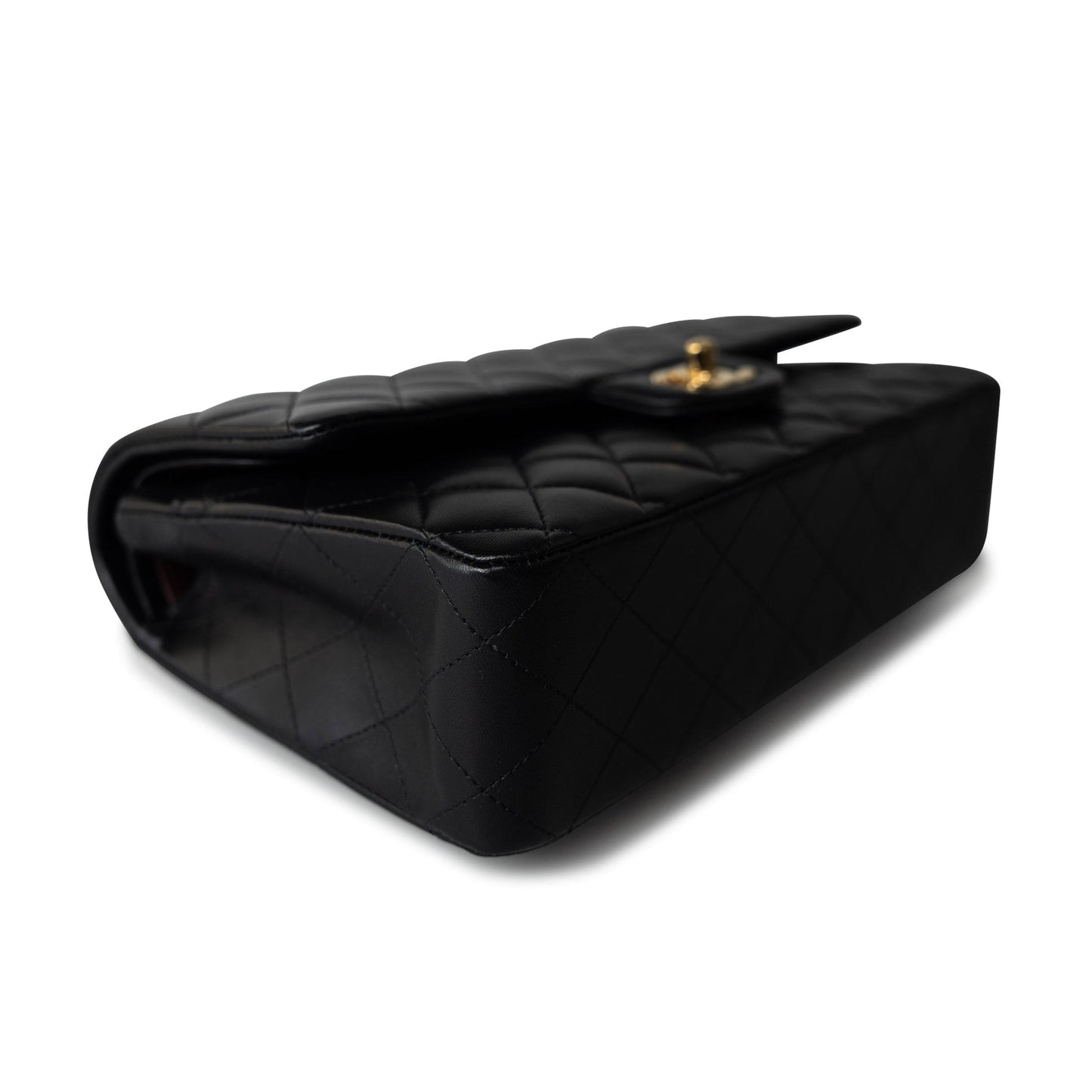 Black Lambskin Quilted Classic Flap Medium Light Gold Hardware